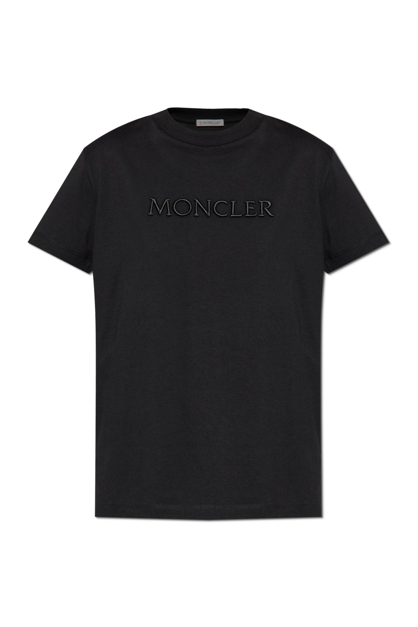 Moncler Black T-shirt With Embroidered Logo On The Front And Logo Patch On The Sleeve In Cotton Woma In Black