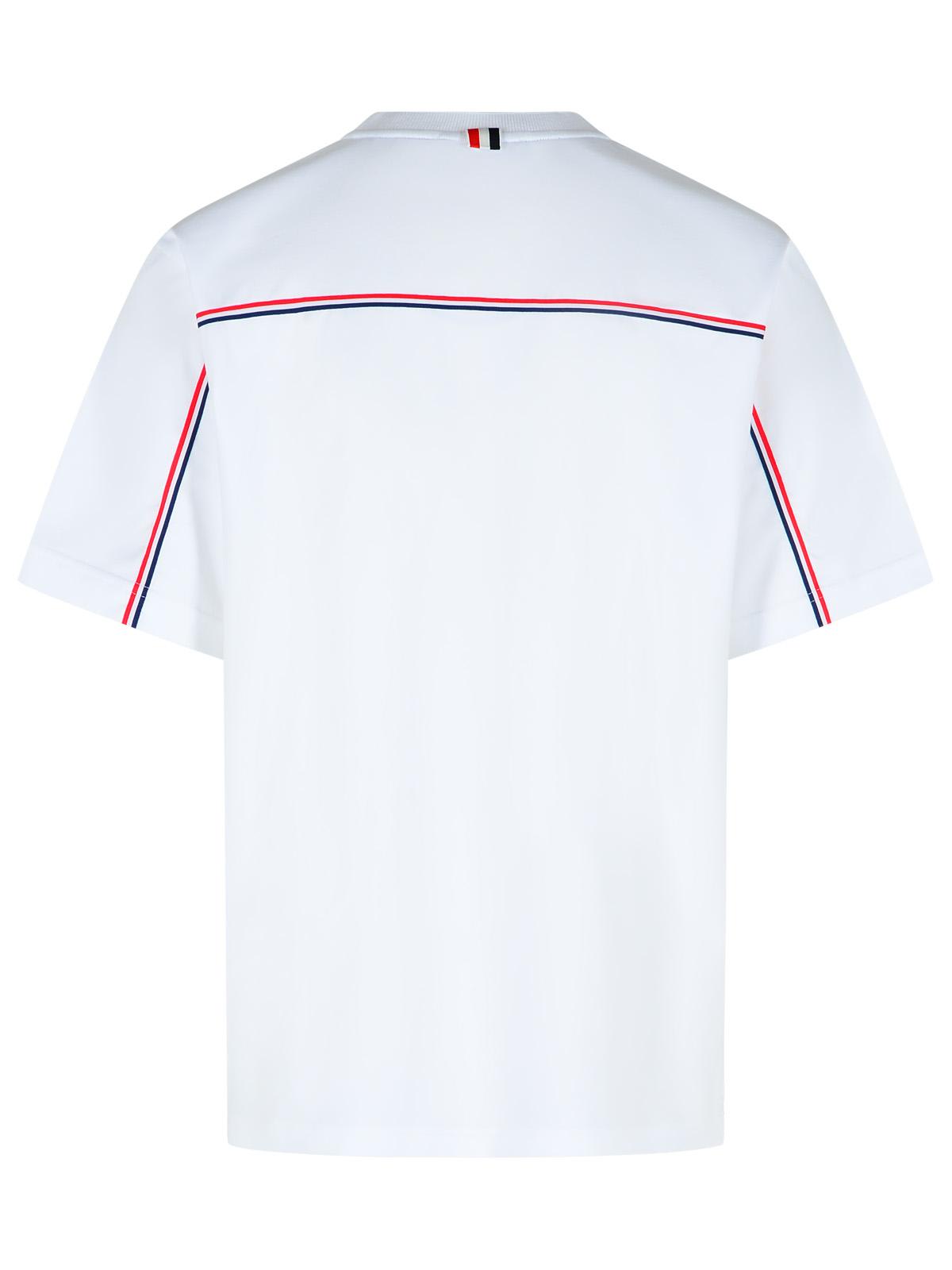 Thom Browne White Cotton T-shirt With Tricolor Stripe Detail
