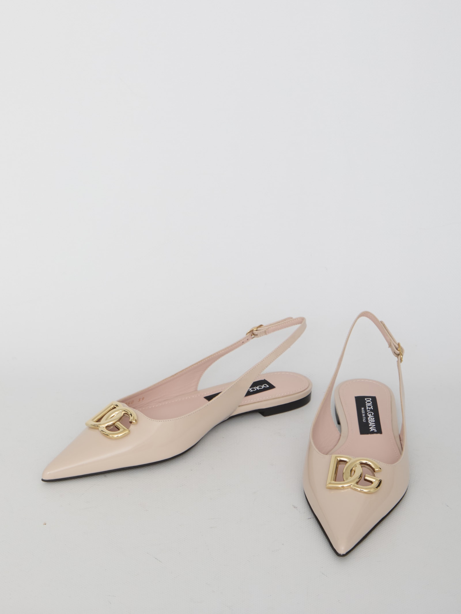 Shop Dolce & Gabbana Shiny Leather Ballerinas In Beige