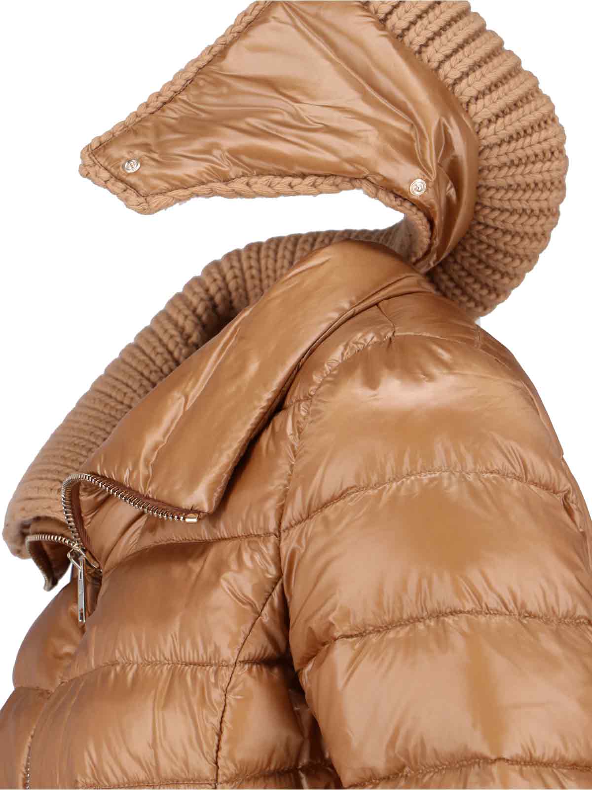 Herno Quilted Long Length Jacket With Detachable Collar In Brown