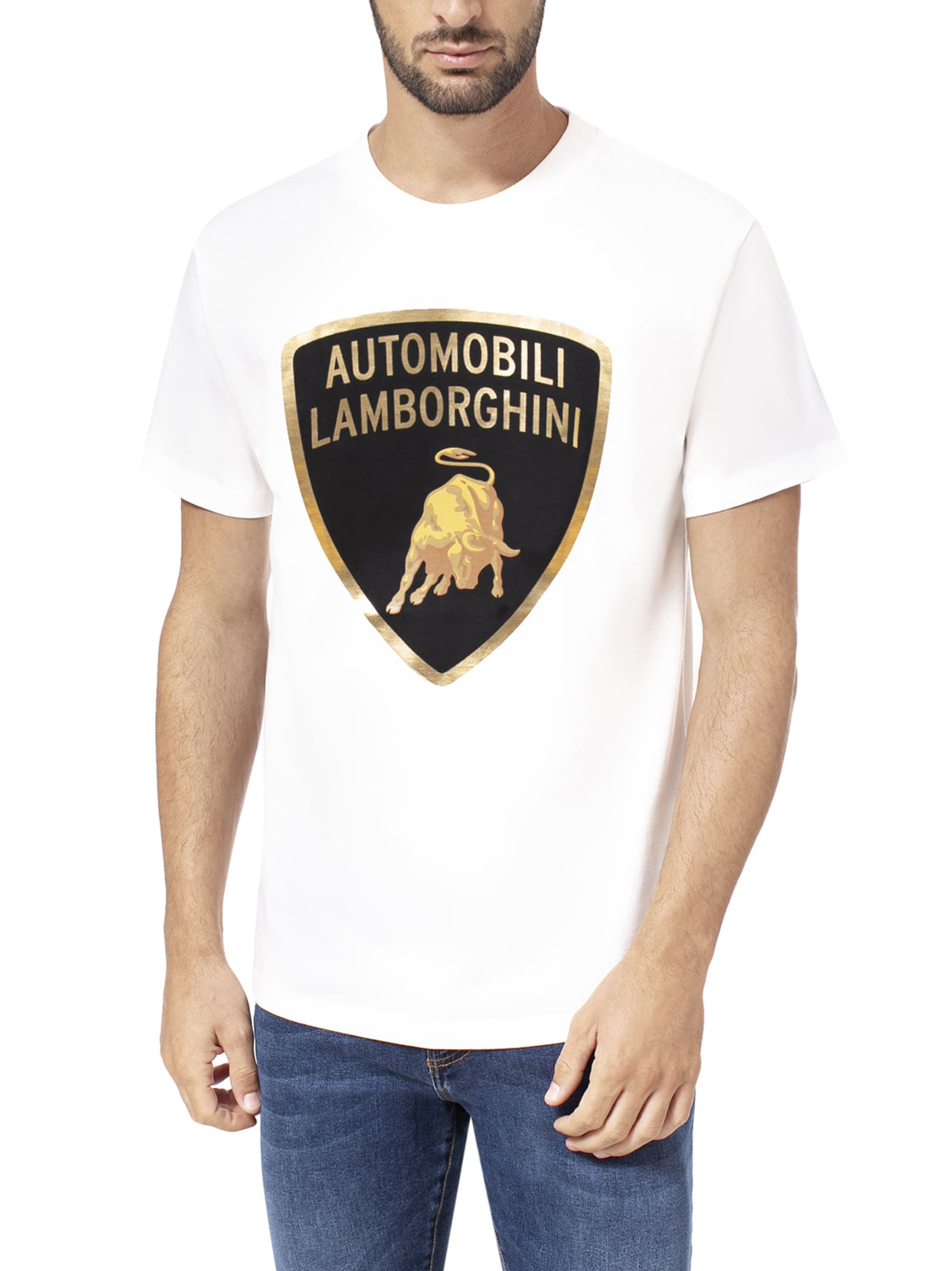 Automobili Lamborghini Classic White Crew Neck T-shirt With Logo
