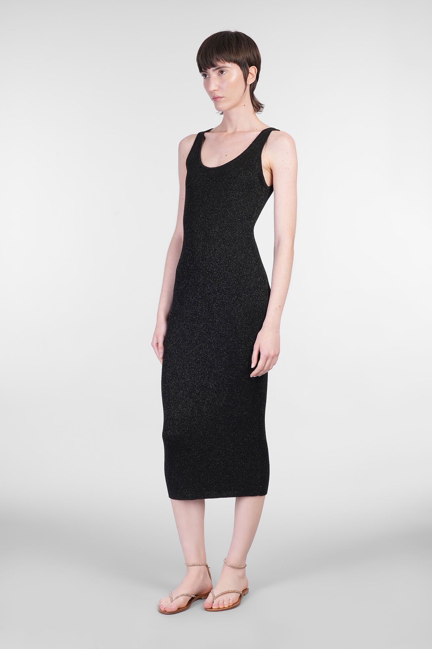 Mc2 Saint Barth Ribbed Sleeveless Midi Dress In Black