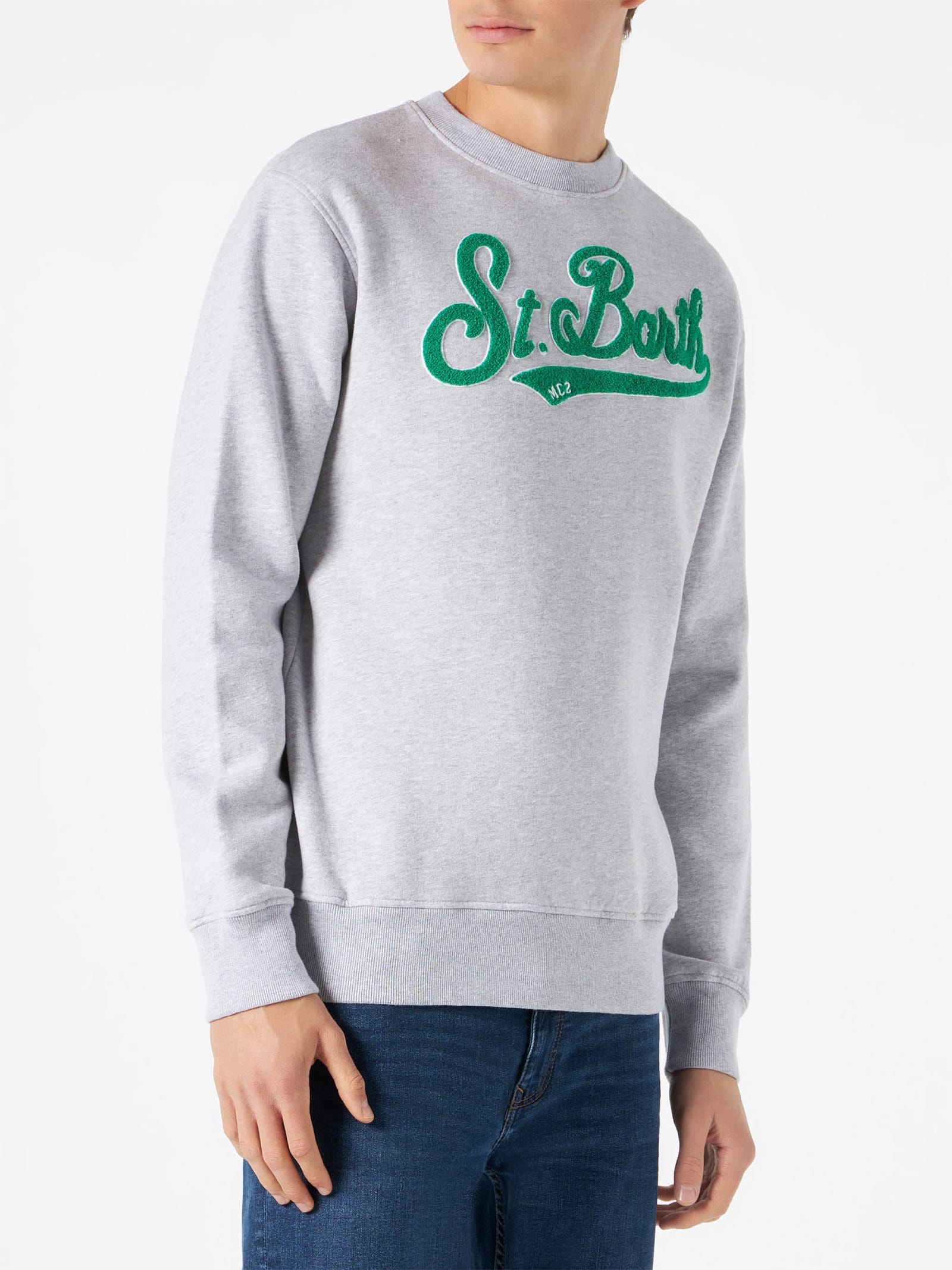 Shop Mc2 Saint Barth Man Crewneck Sweatshirt With Terry Logo In Grey