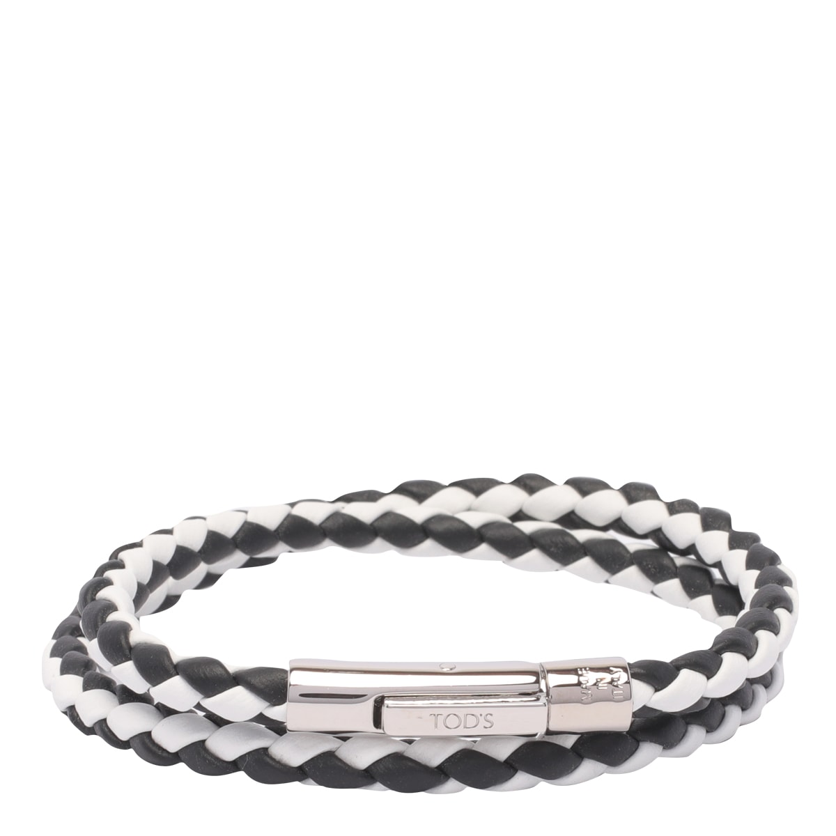 Shop Tod's Mycolors Leather Bracelet In Black/white
