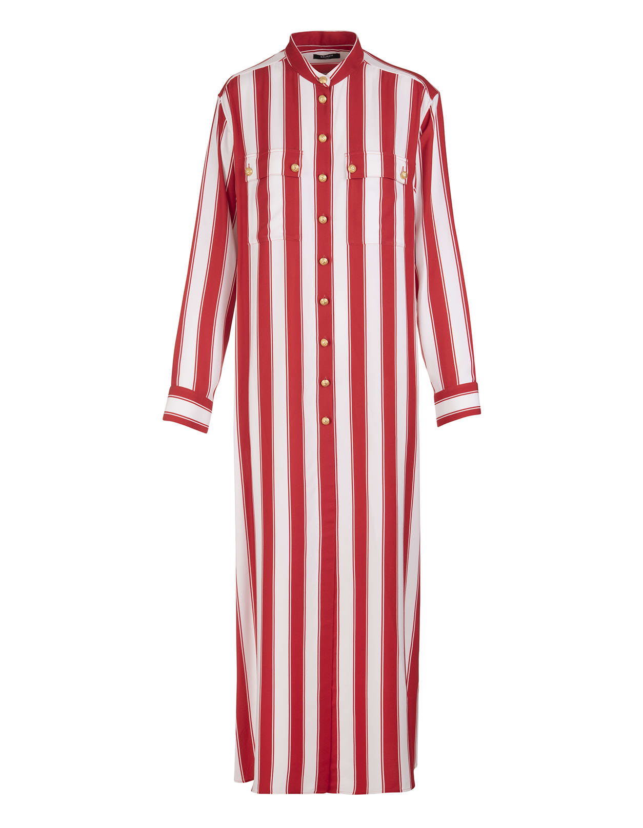 Balmain Woman Long Shirt Dress With White And Red Stripes