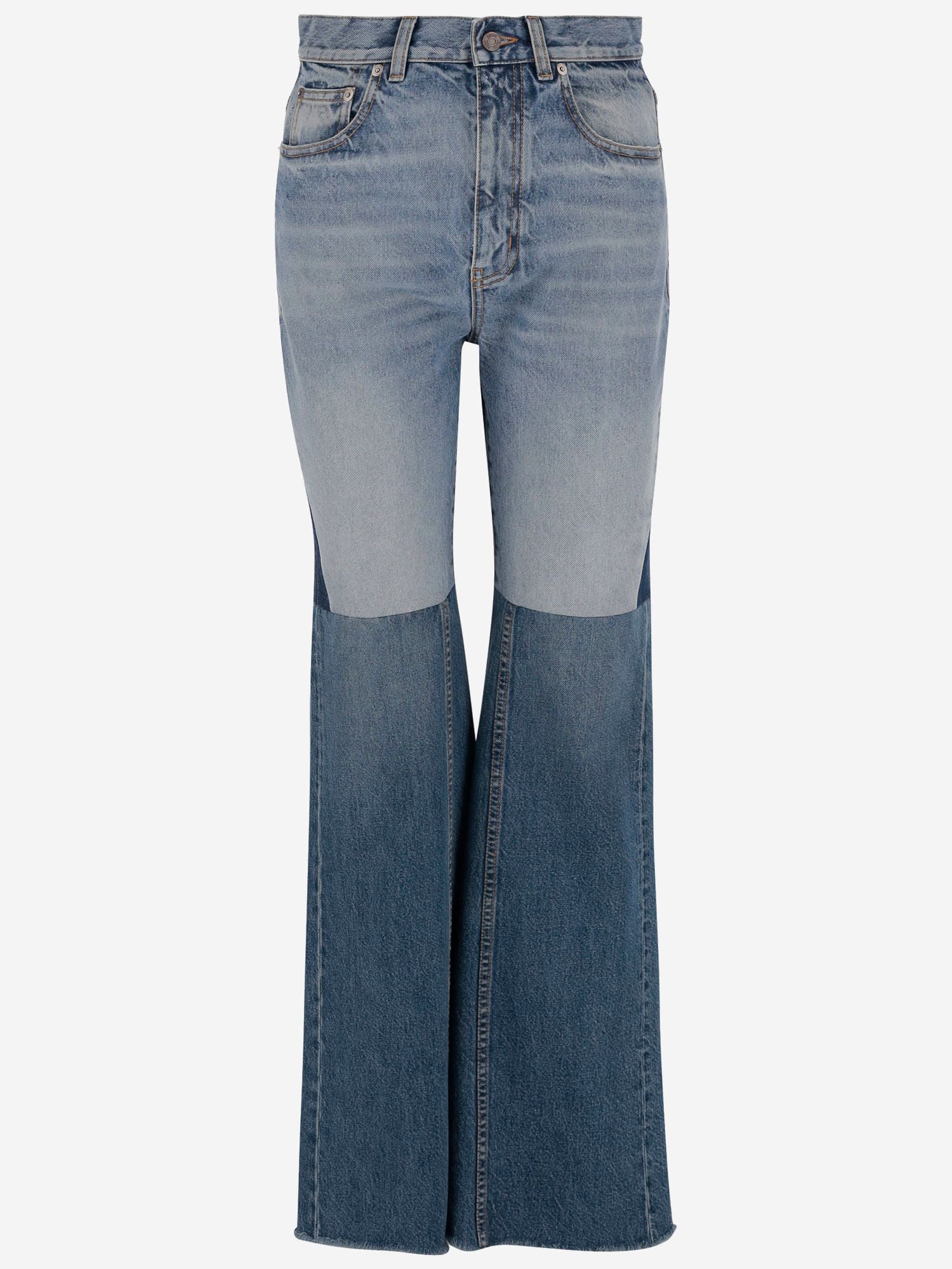 Chloé Patchwork Rigid High-rise Flared-leg Jeans In Blue