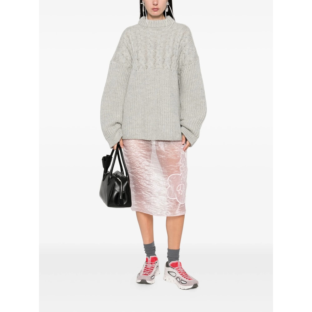 Cecilie Bahnsen Cable-knit Crew-neck Sweater In Gray