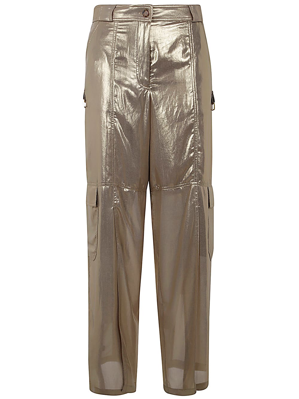 Shop Pinko Pelaggi Georgette Trousers In Beige Gold