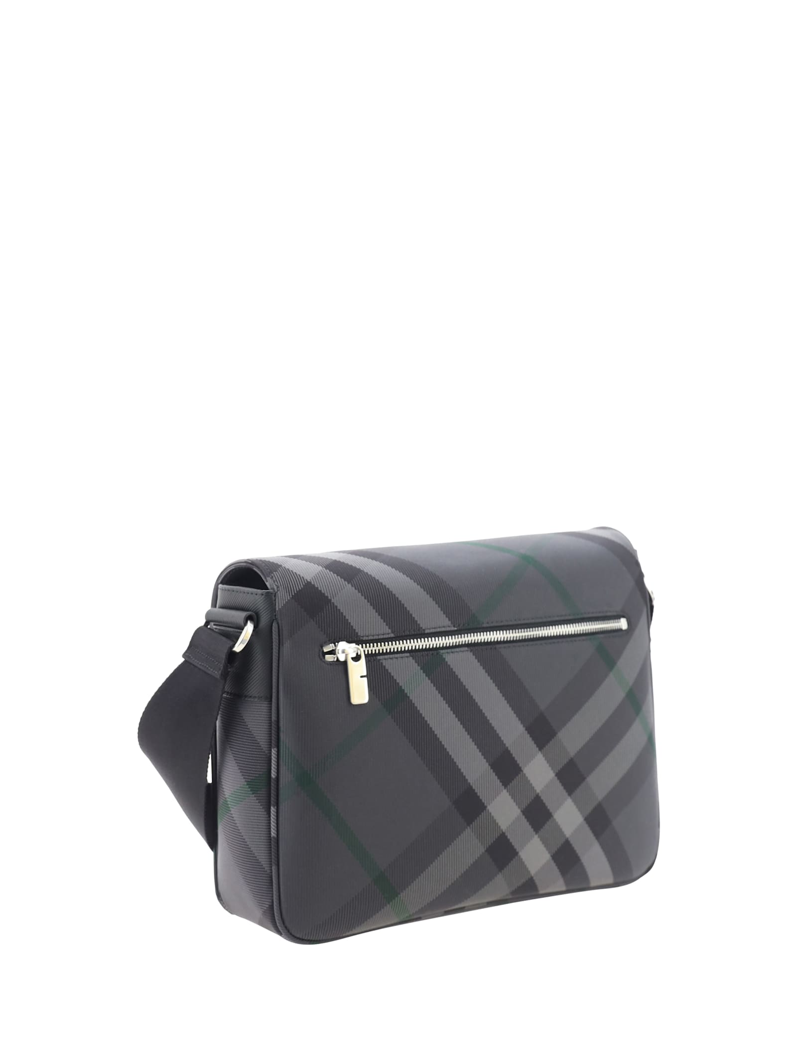 Shop Burberry Grid Checked Messenger Bag In Charcoal