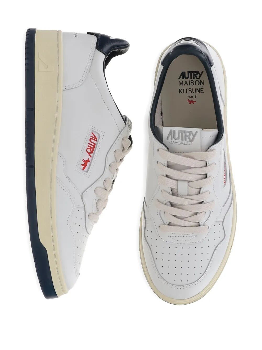 Autry X Maison Kitsune Medalist Low Top Sneakers In White
