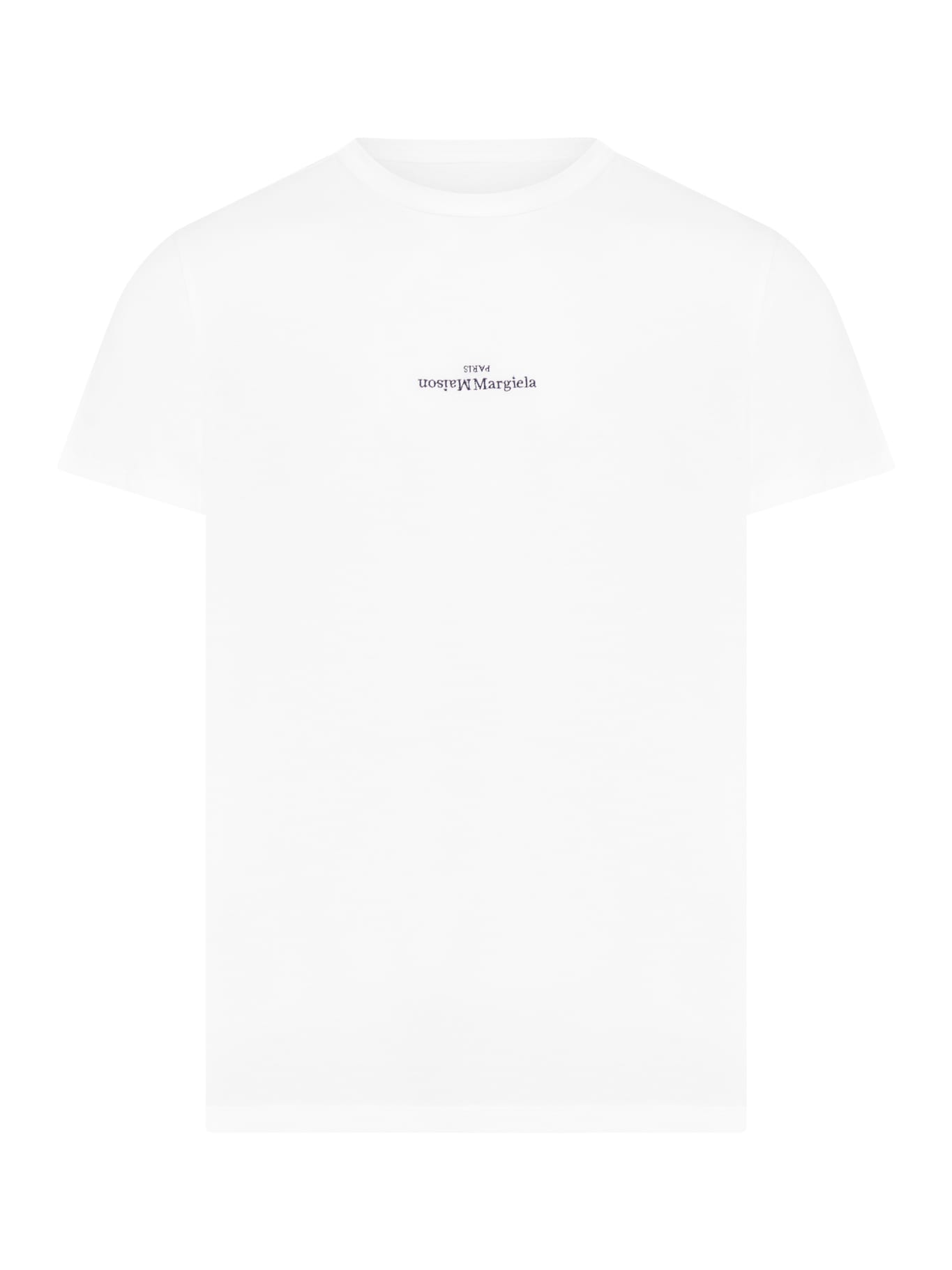 Shop Maison Margiela White T-shirt In White Black Embroidery