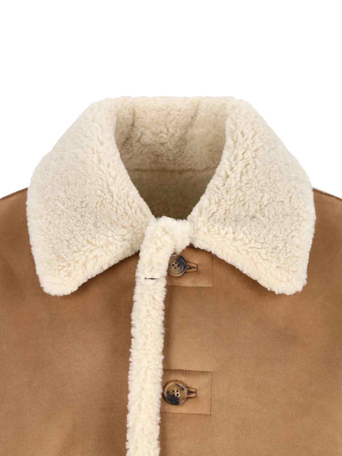 Dunst Beige Reversible Shearling Jacket With Classic Collar And Two Front Patch Pockets In Ecofur Man In Brown