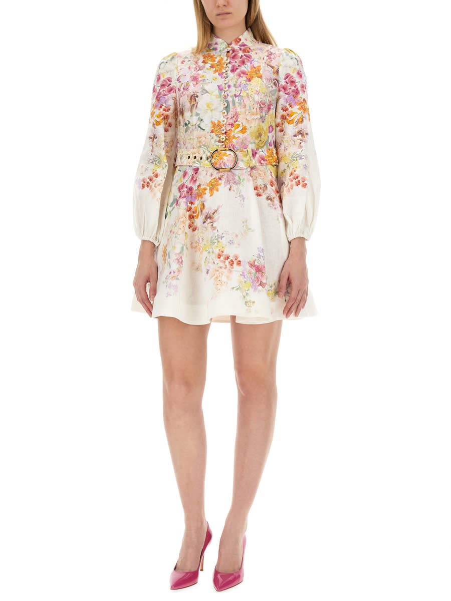 Shop Zimmermann Mini Dress With Floral Pattern In Pink