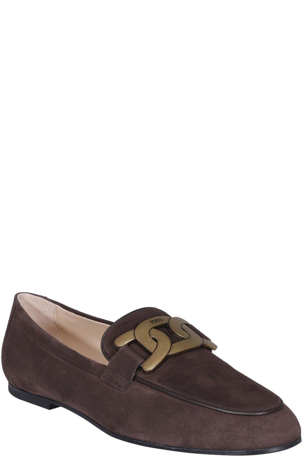 Shop Tod's Kate Buckle Detail Loafers In Brown