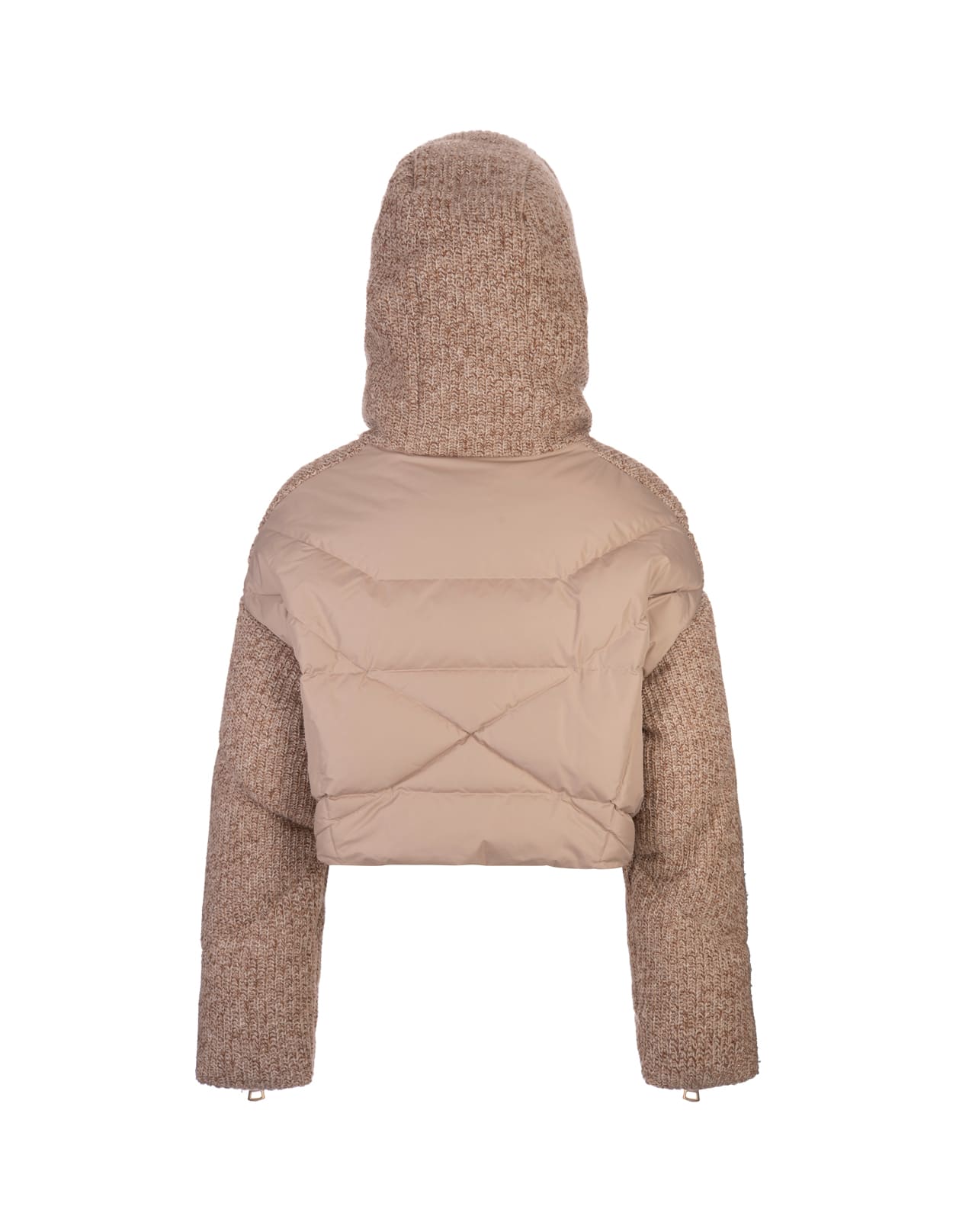 Shop Khrisjoy Sand Khris Crop Knit Down Jacket In Brown