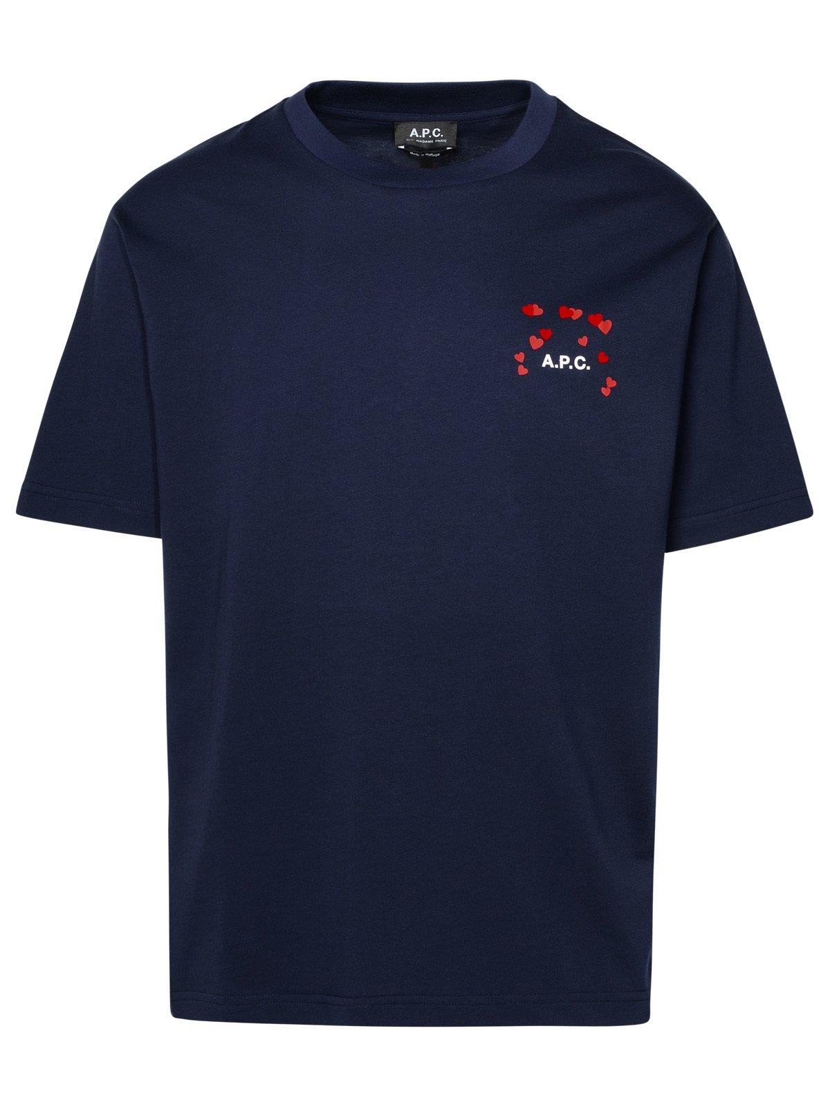 Shop Apc Logo Printed Crewneck T-shirt In Blue