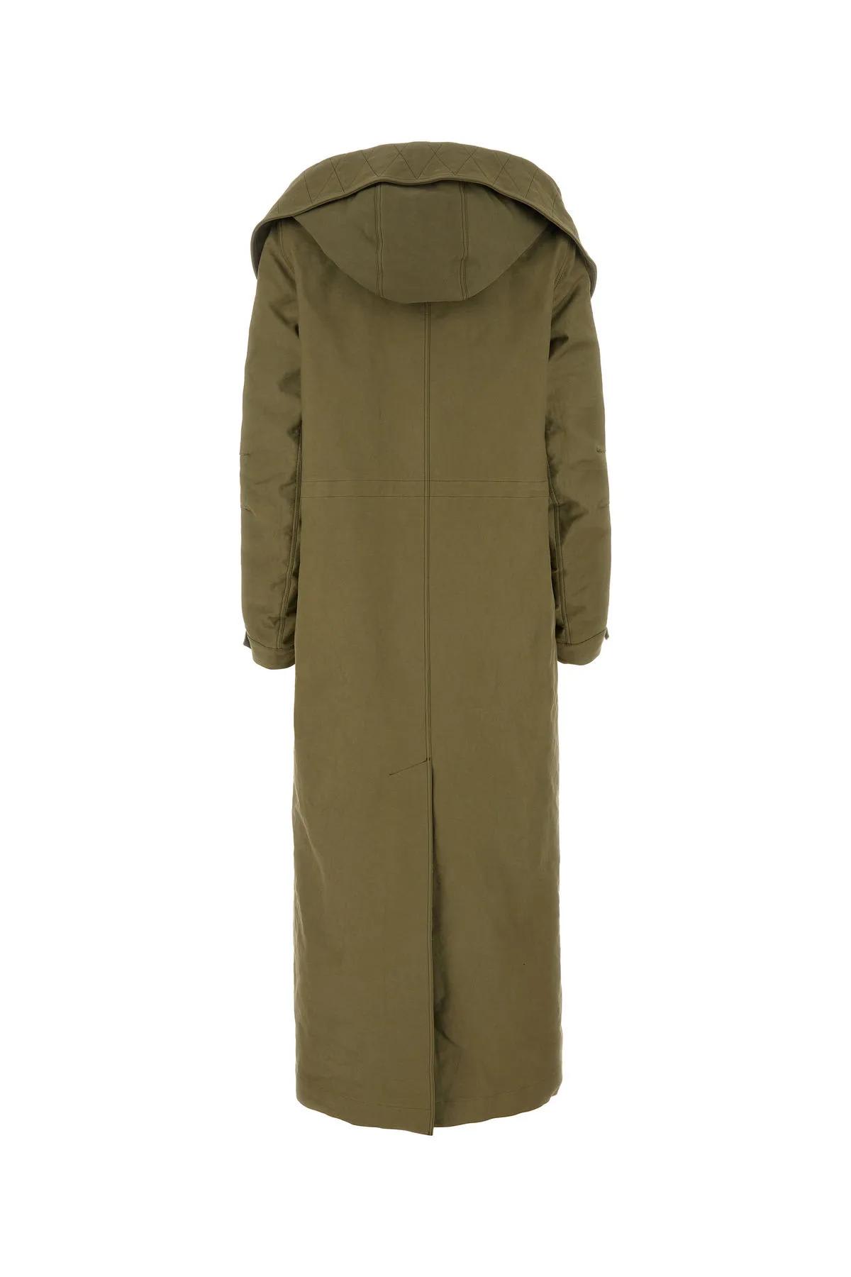 Prada Army Green Satin Cotton Parka Coat In Green