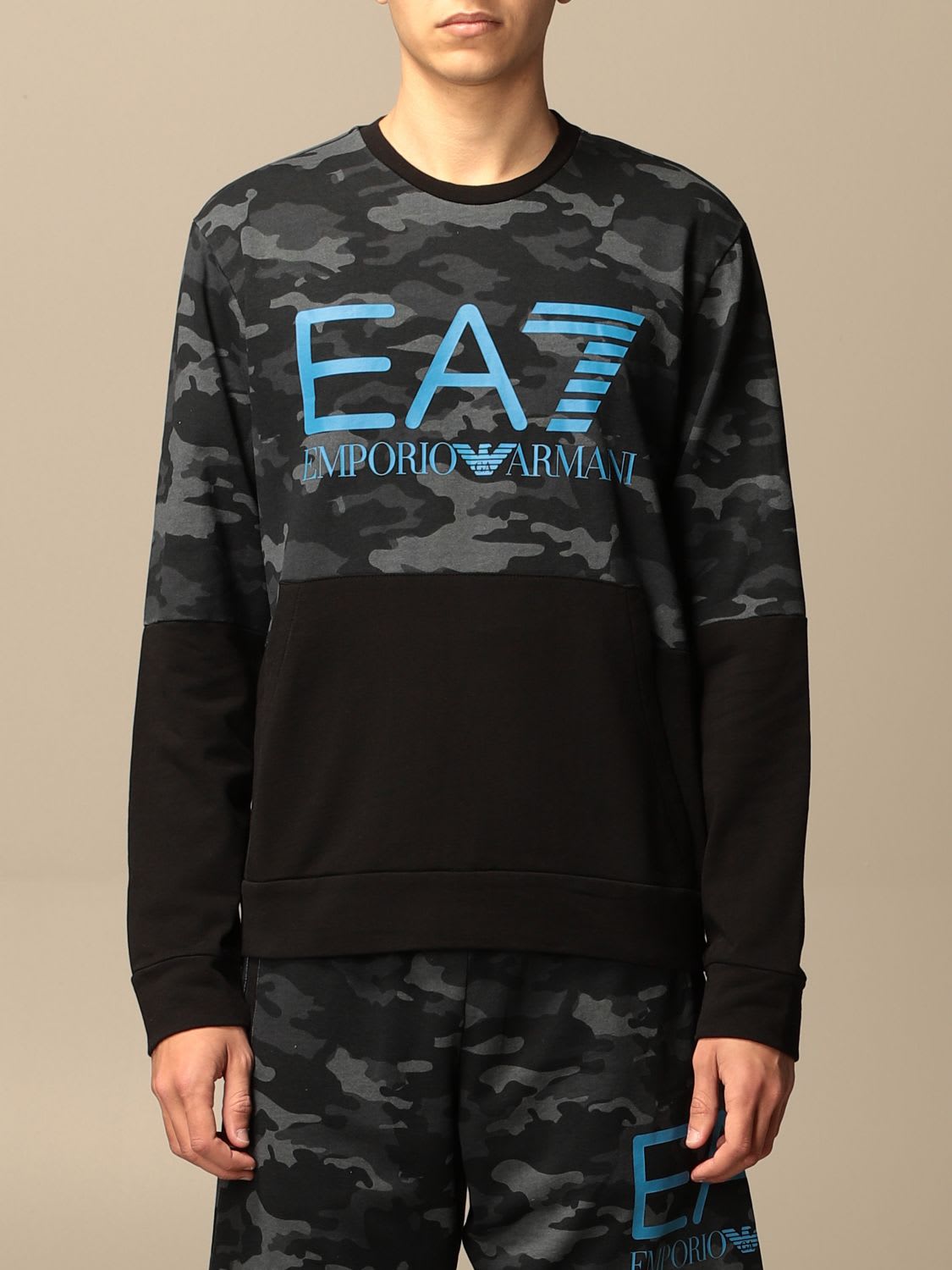 Ea7 Sweatshirt Ea7 Crewneck Sweatshirt In Camouflage Cotton