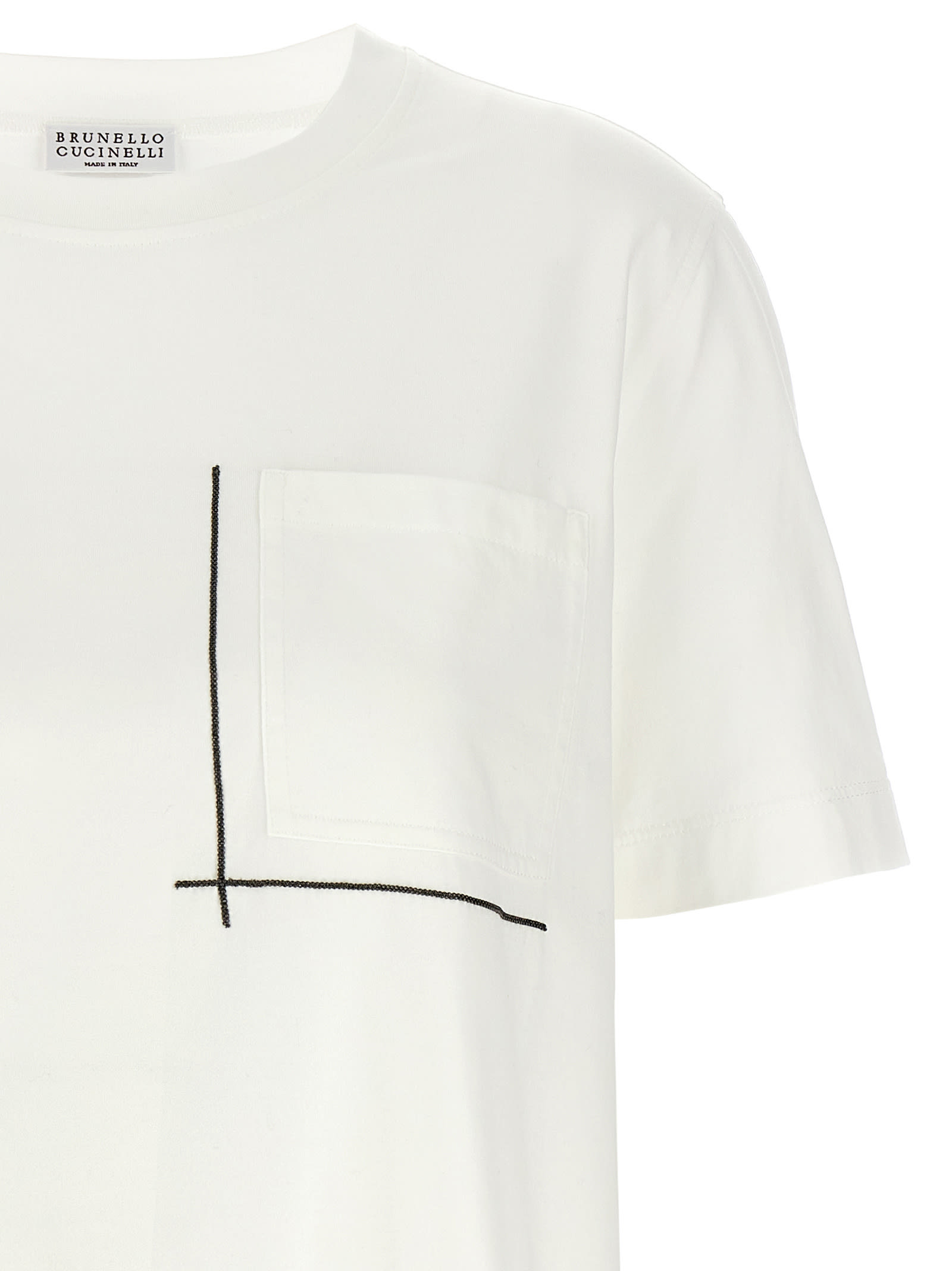 Brunello Cucinelli Monile Crew Neck Pocket T-shirt In White