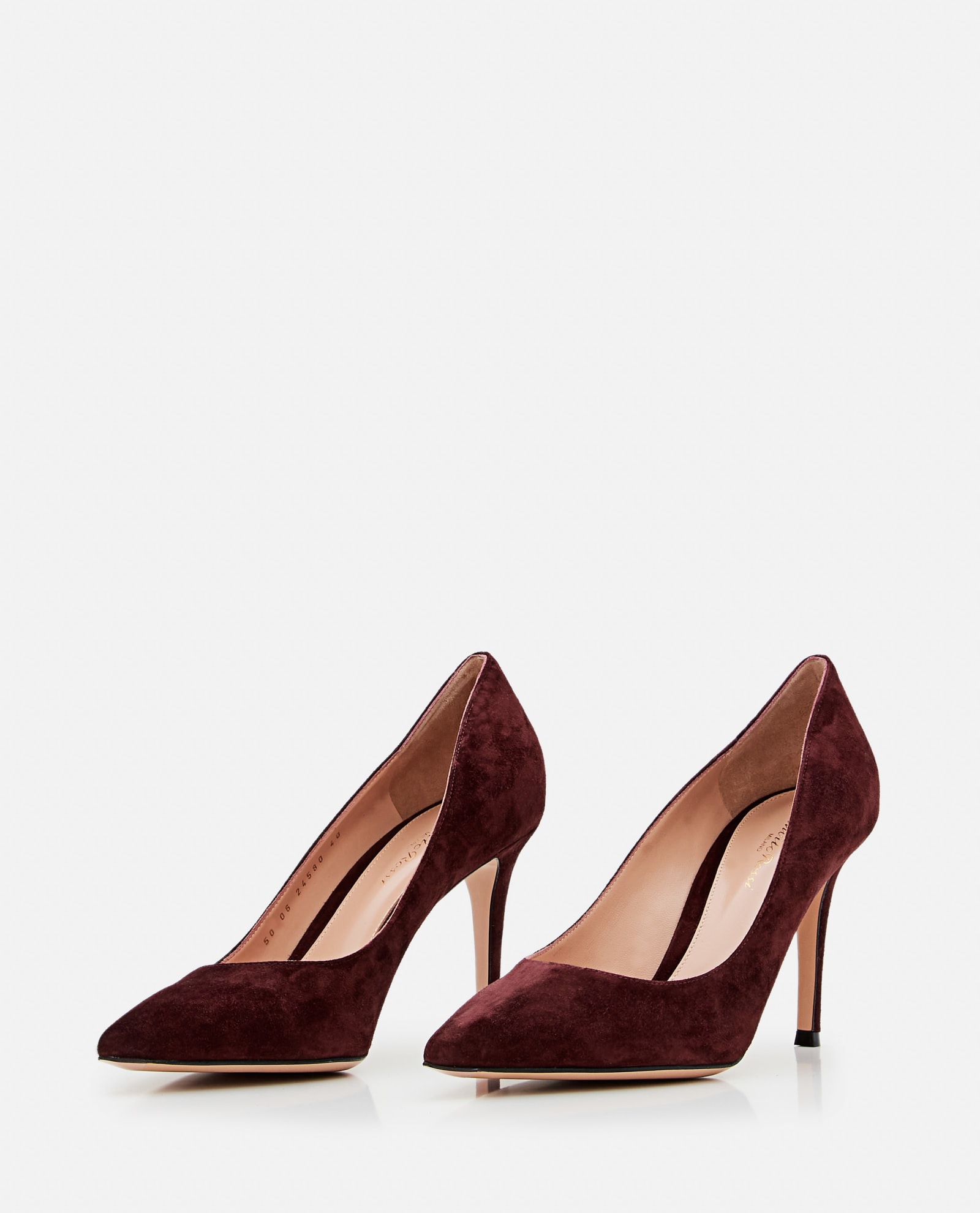 Gianvito Rossi Pointed Toe Suede Stiletto Heel Pumps In Burgundy