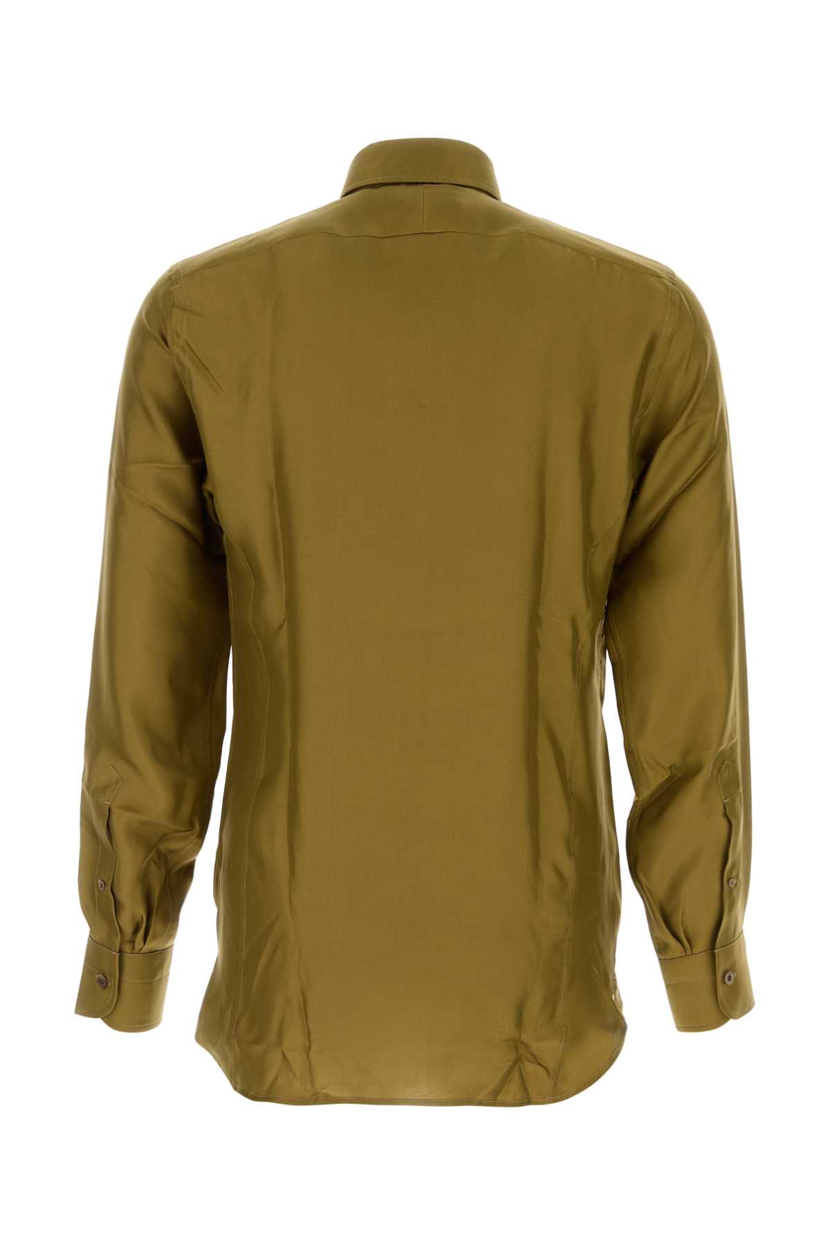 Shop Tom Ford Olive Green Silk Shirt In Autumnmoss