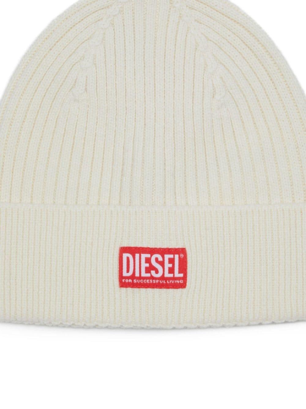 Diesel K-coder-h Logo Patch Ribbed Beanie In White