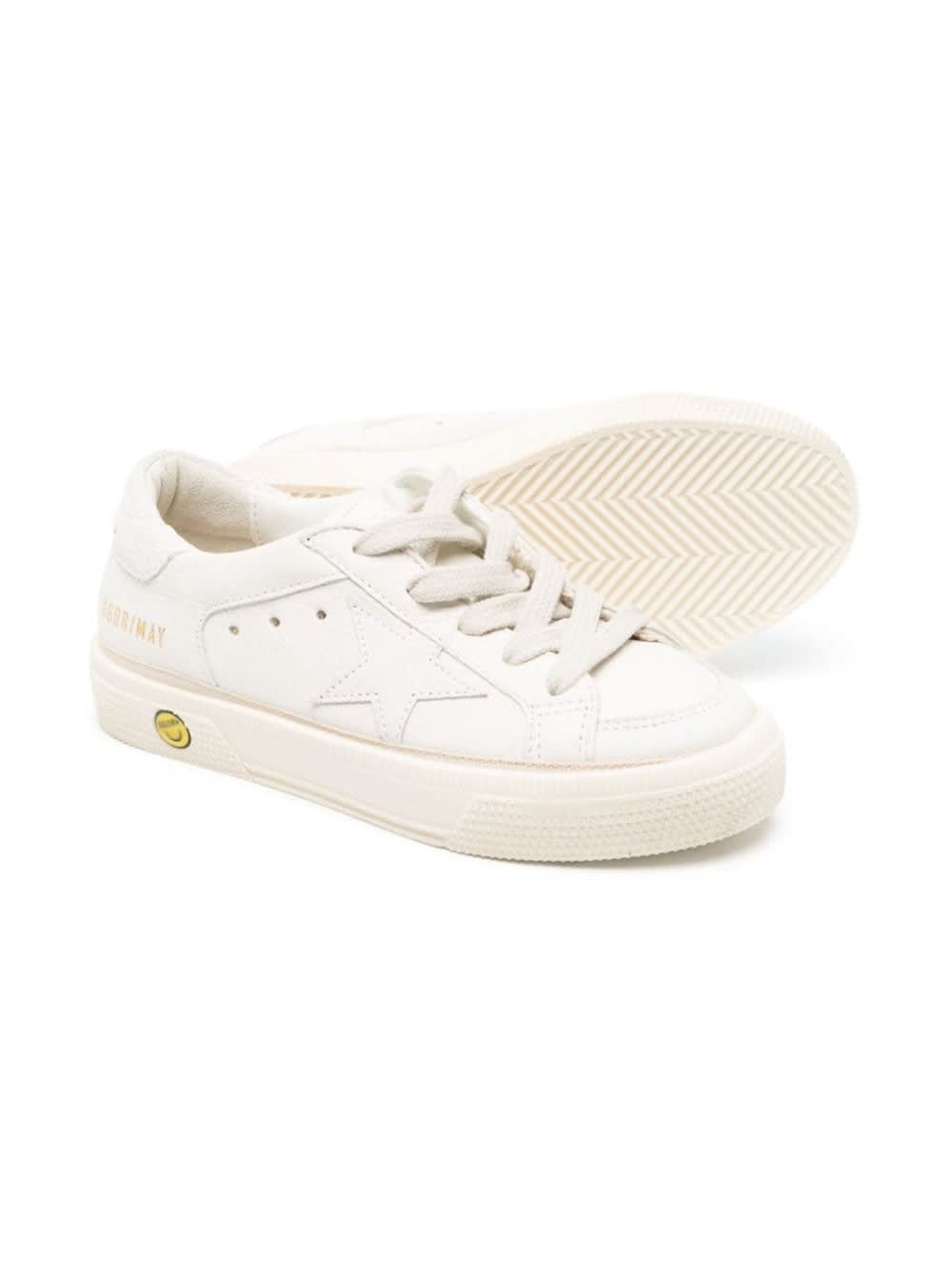 Shop Golden Goose White Low Top Sneakers With Star Patch In Leather Boy