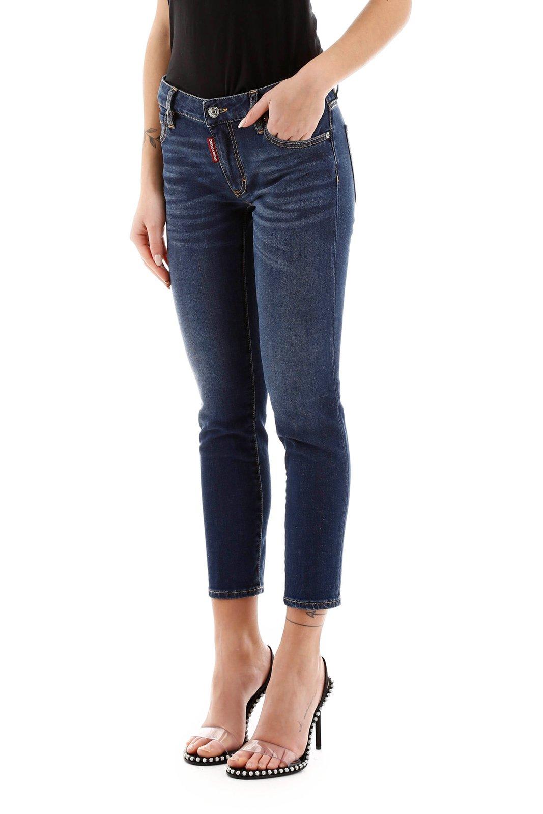 Shop Dsquared2 Logo Appliqué Mid-rise Cropped Jeans In Denim