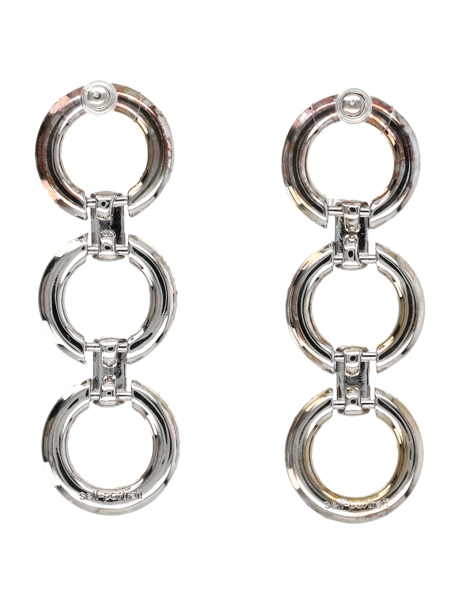 Self-portrait Crystal Link Three-tiered Earrings In Silver