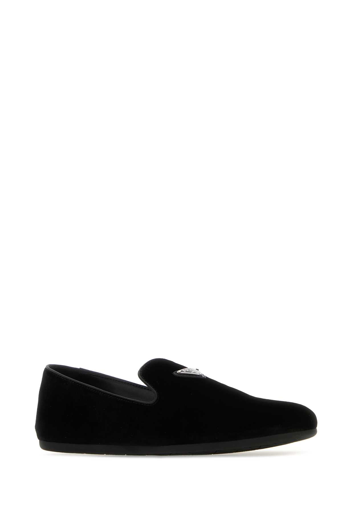 Prada Black Velvet Loafers In Nero