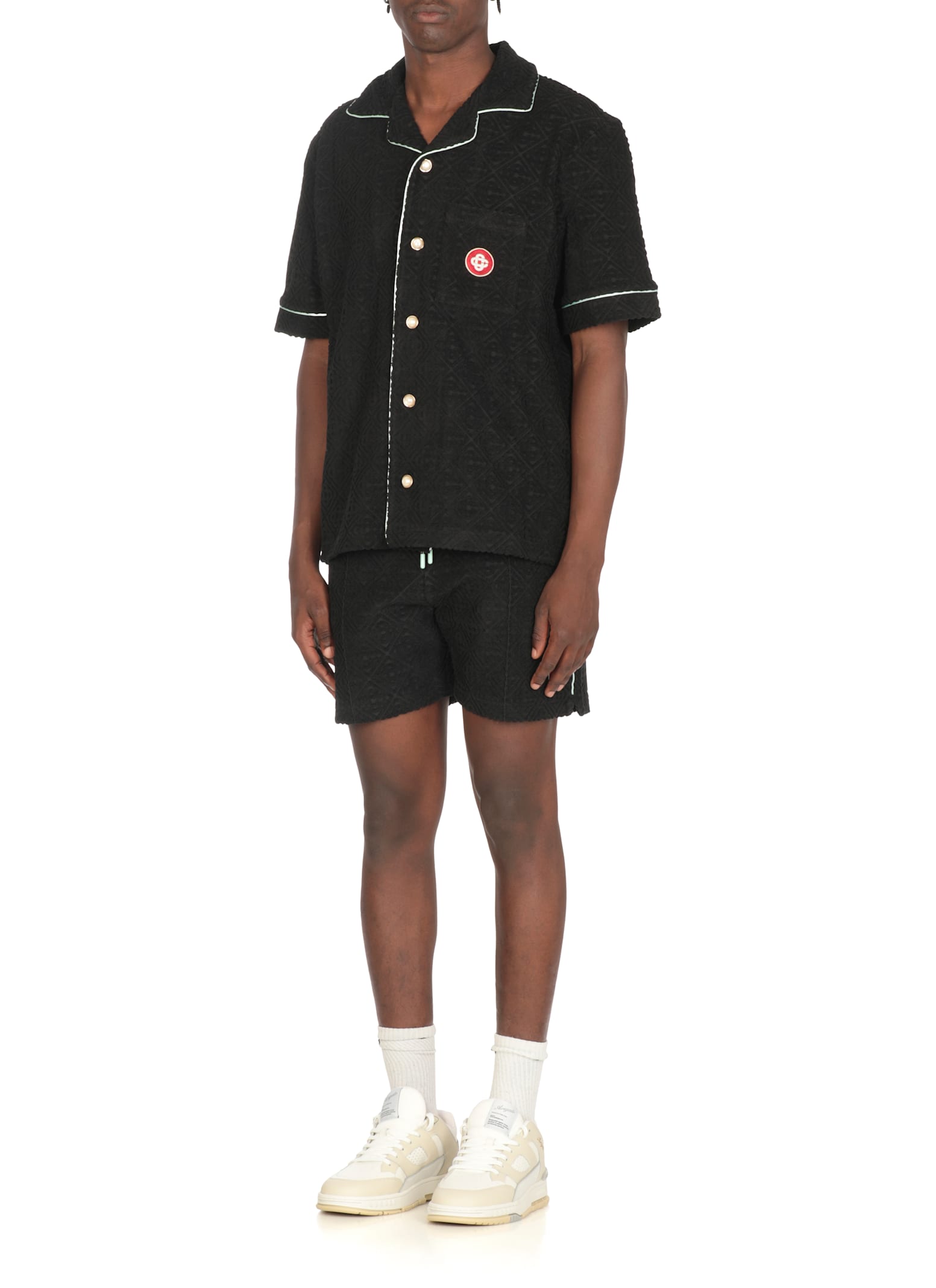 Casablanca Black Shirt With Classic Lapels And All-over Embossed Monogram In Black