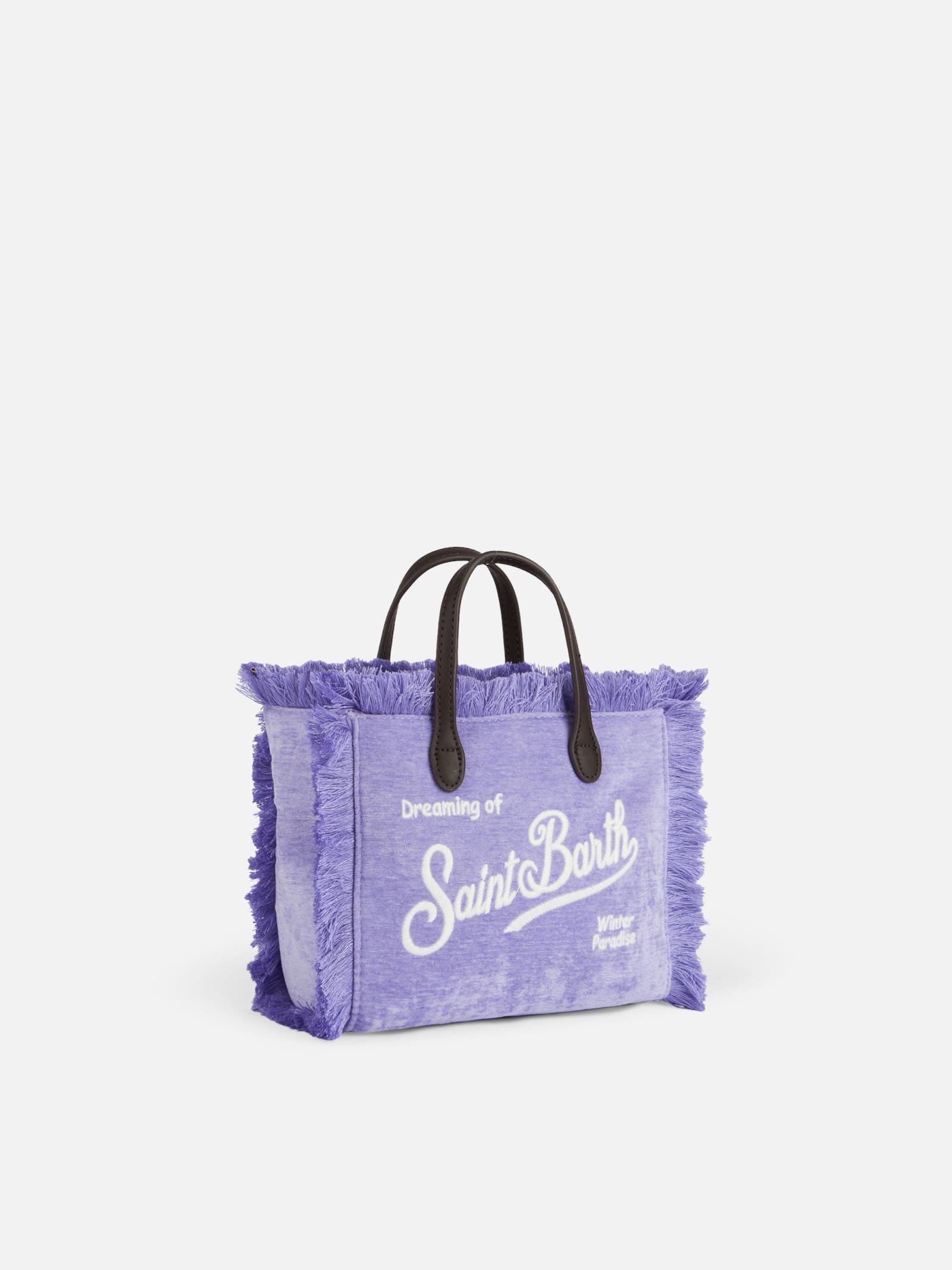 Mc2 Saint Barth Lilac Velvet Chine Mini Vanity Fringed Bag In Pink