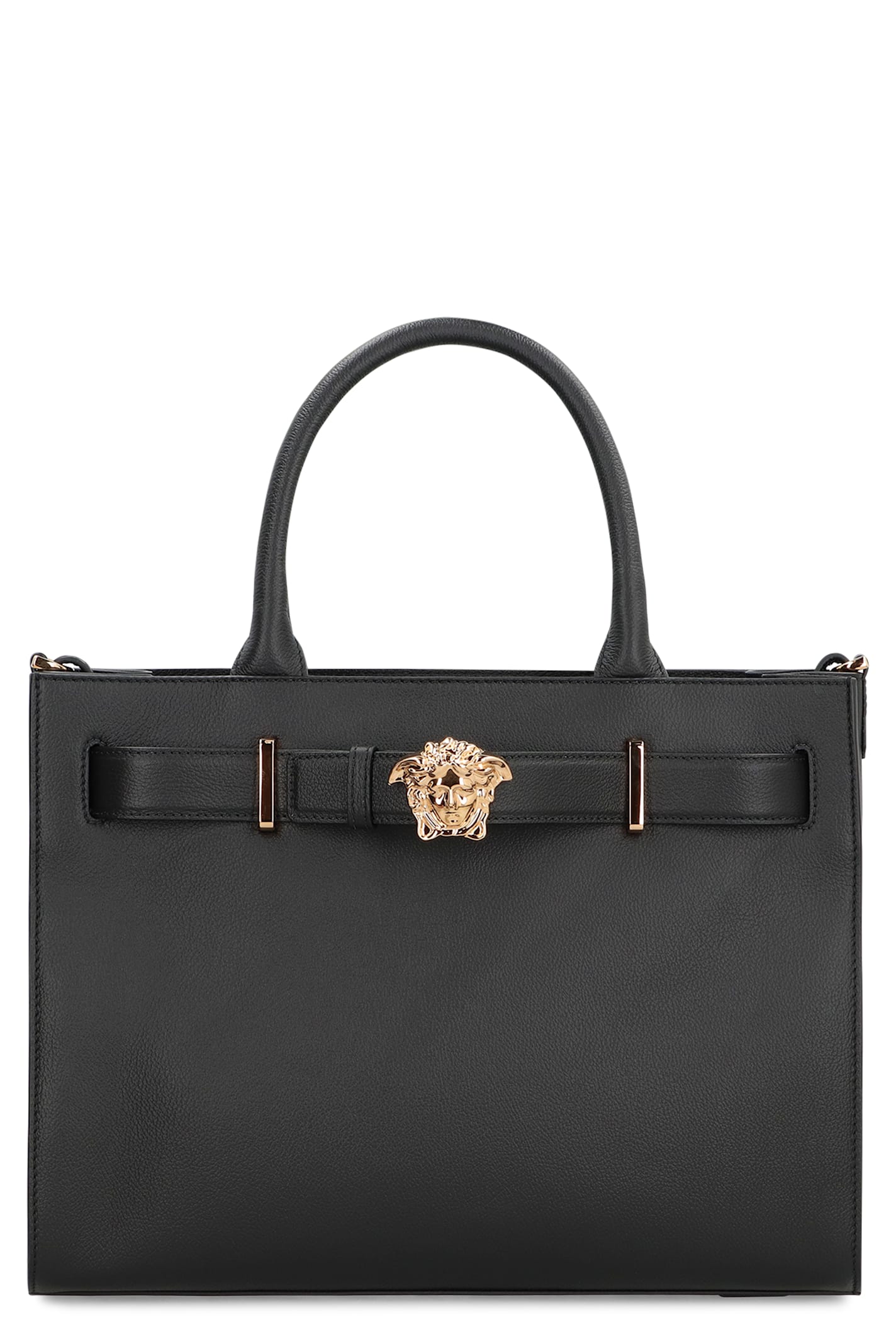 Versace Large Leather Tote Bag In Black