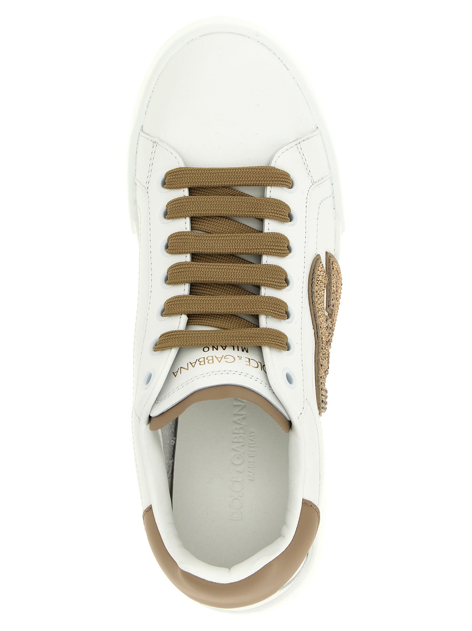Dolce & Gabbana Black And Beige Low Top Sneakers With Logo Patch On The Side And Logo Lettering On The Tongue In Lea In Multi
