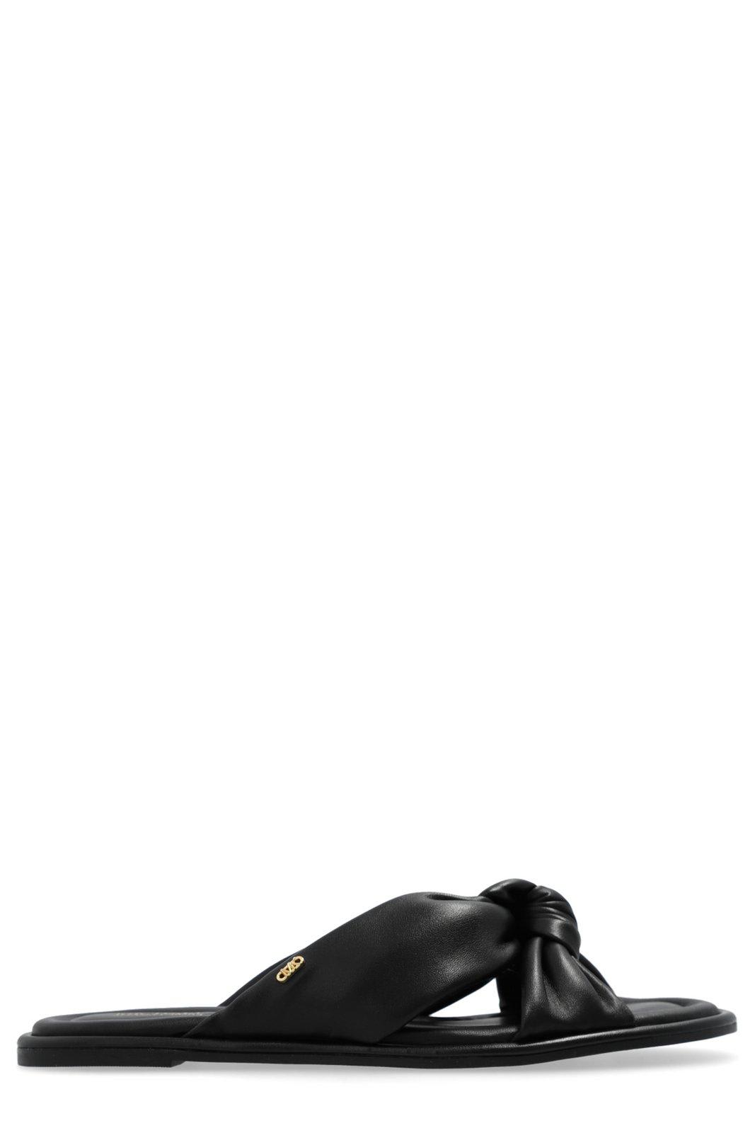 Shop Michael Michael Kors Elena Logo Plaque Slides In Black