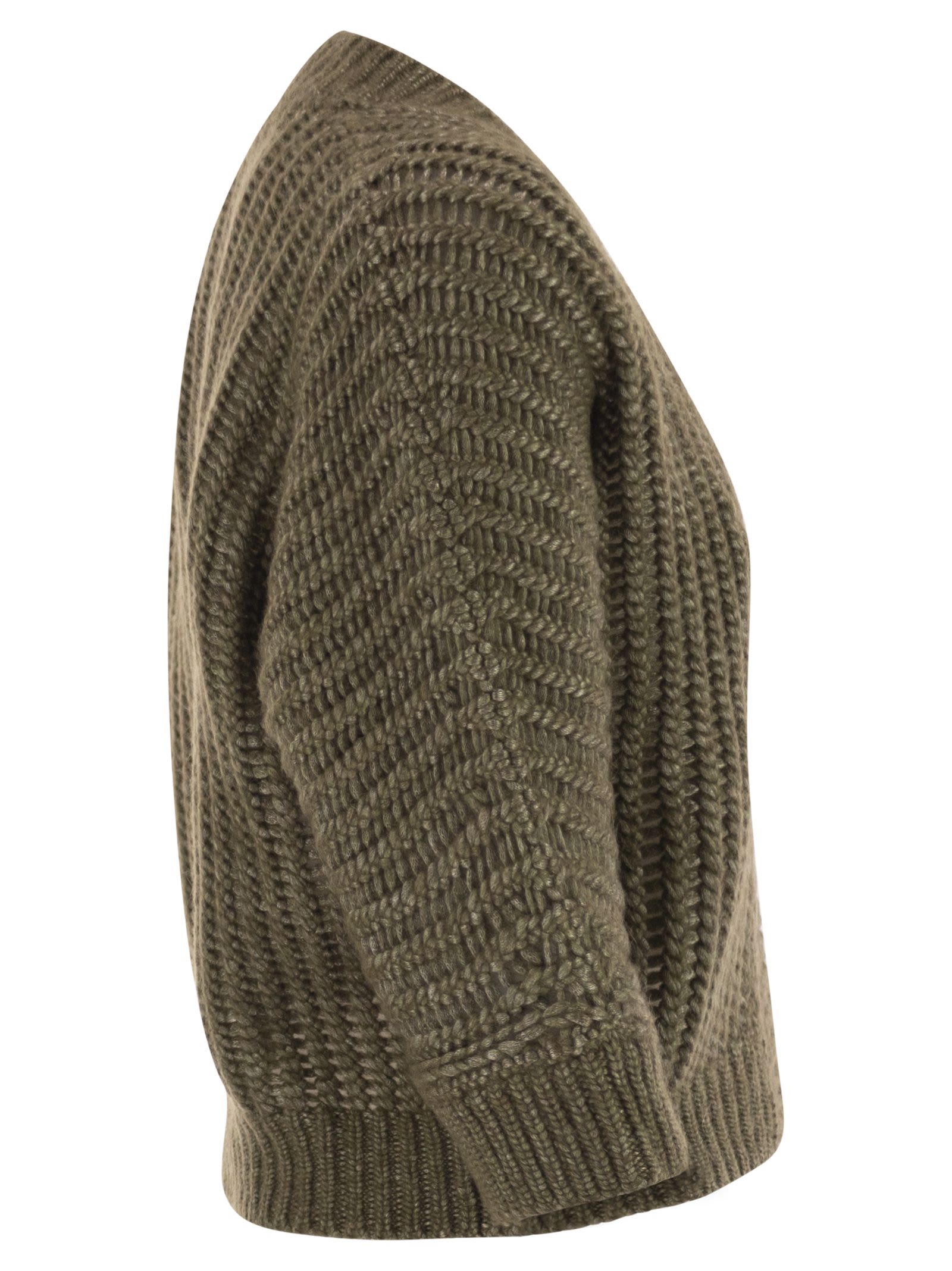 Peserico Wool And Alpaca Mesh Cardigan In Brown