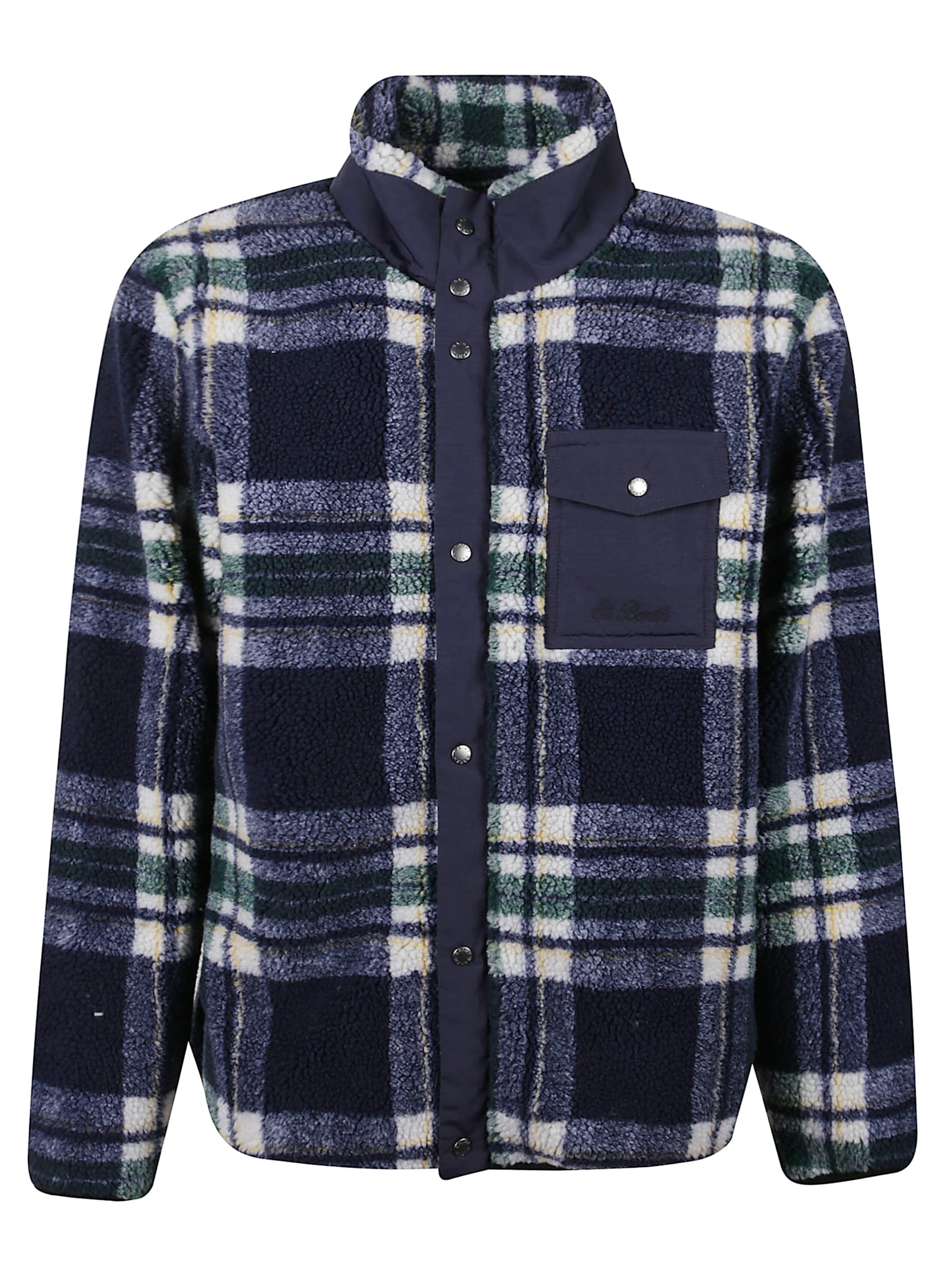 Mc2 Saint Barth Logo-embroidered Fleece Tartan Jacket In Blue