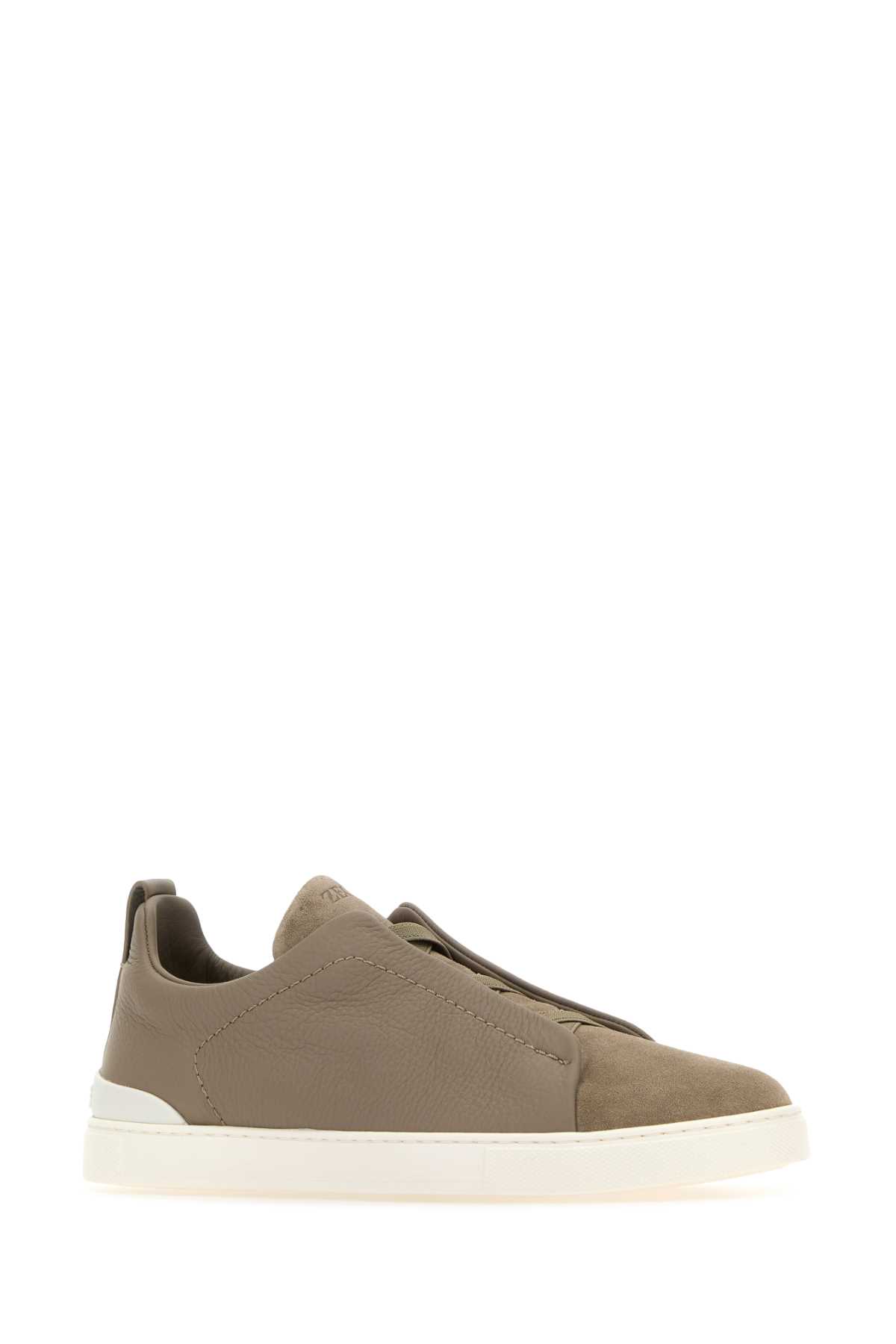 Shop Zegna Beige Leather Triple Stitch Slip Ons In Ads