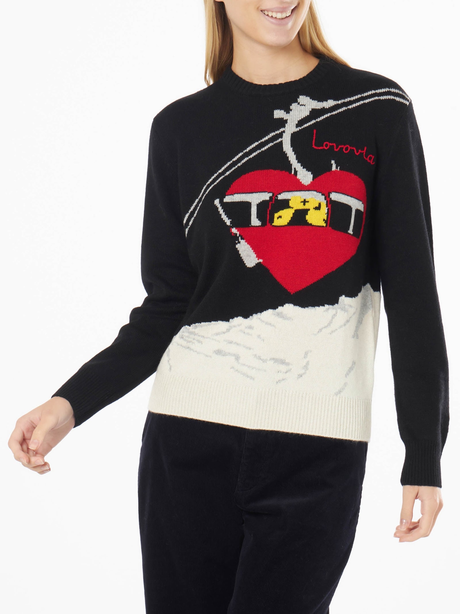 Shop Mc2 Saint Barth Woman Crewneck Black Sweater With Lovovia Embroidery