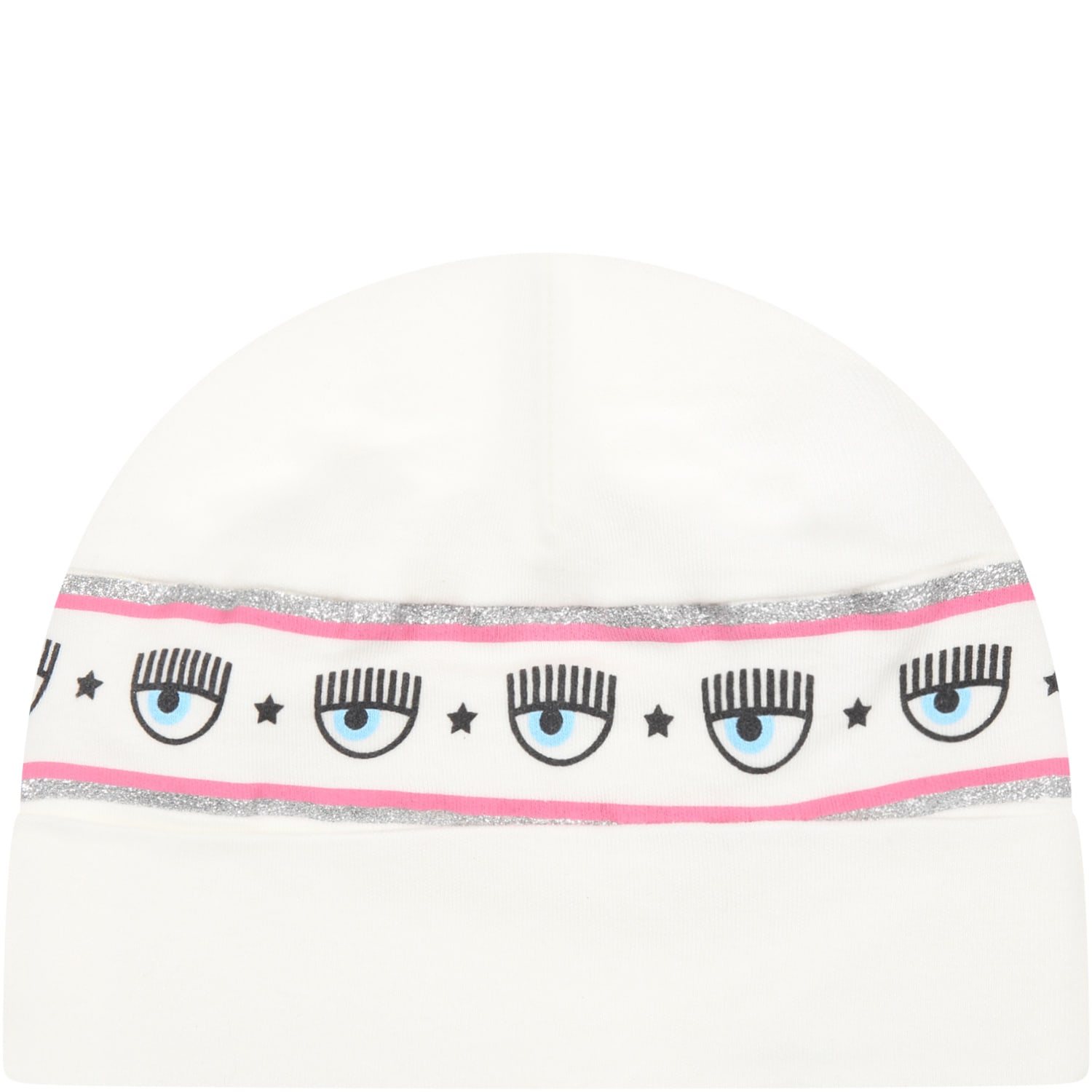 Chiara Ferragni White Hat For Baby Girl With Iconic Blinking Eyes