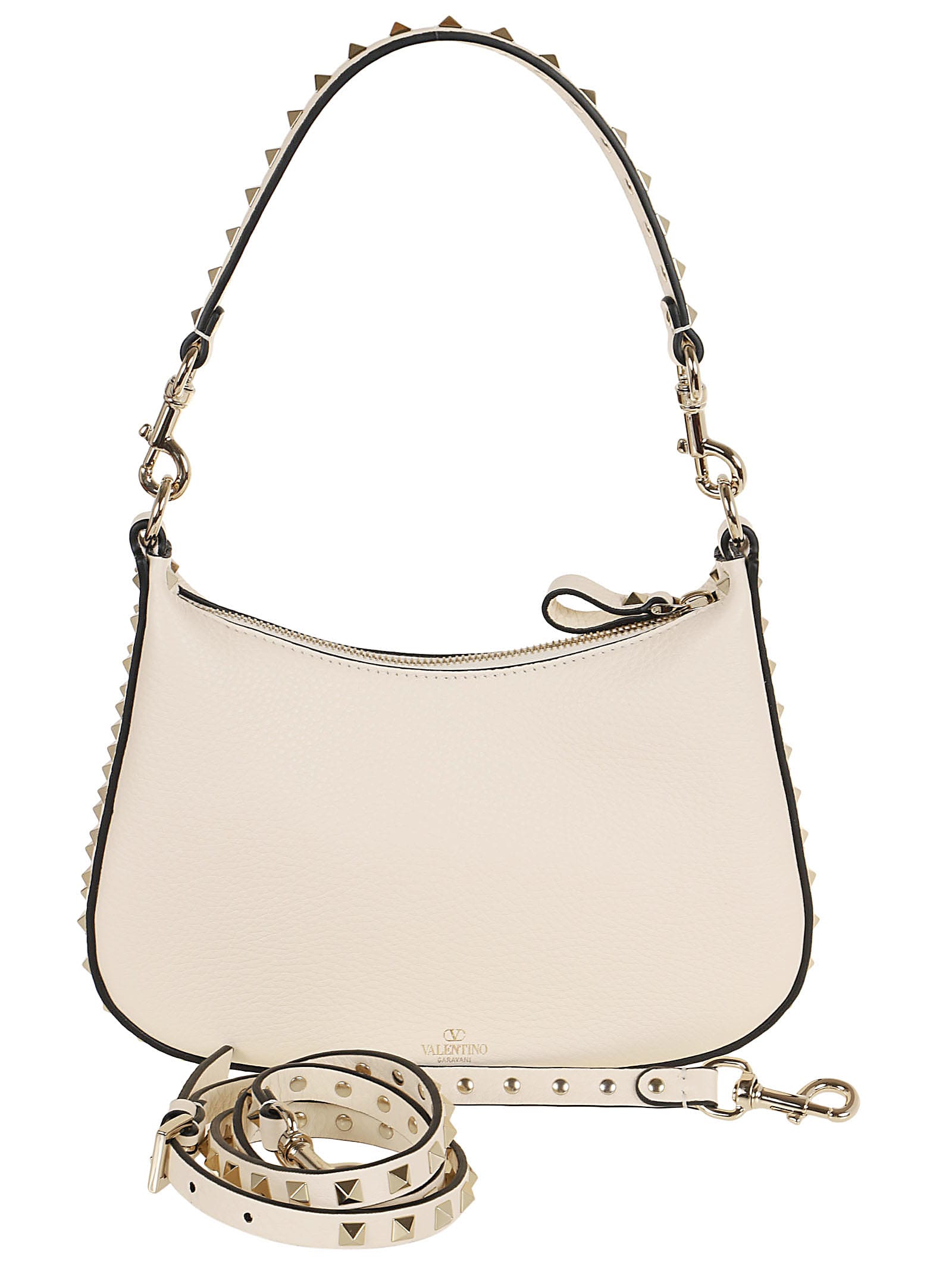 Shop Valentino Small Hobo Rockstud In Light Ivory