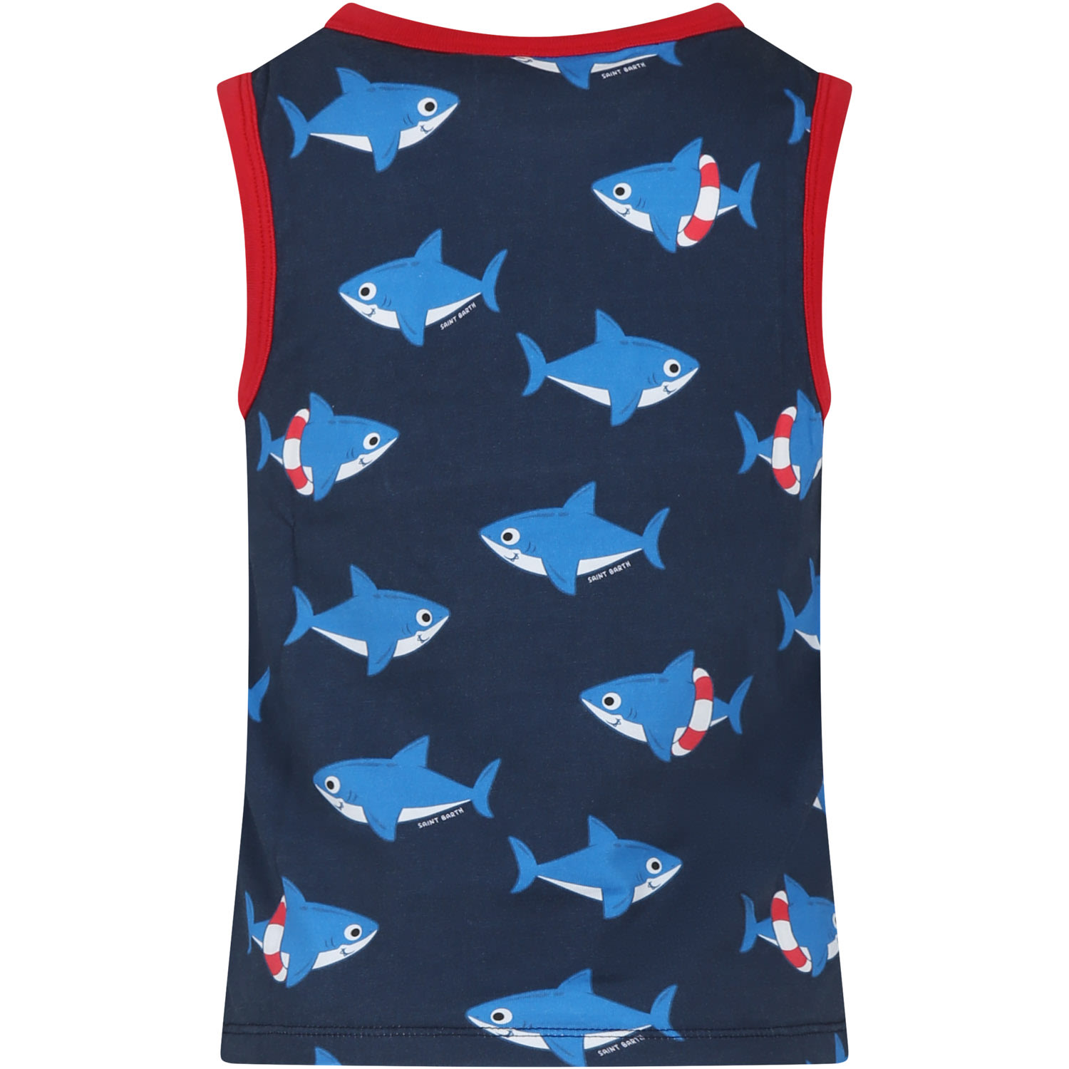 Shop Mc2 Saint Barth Blue Tank Top For Boy With Shark Print