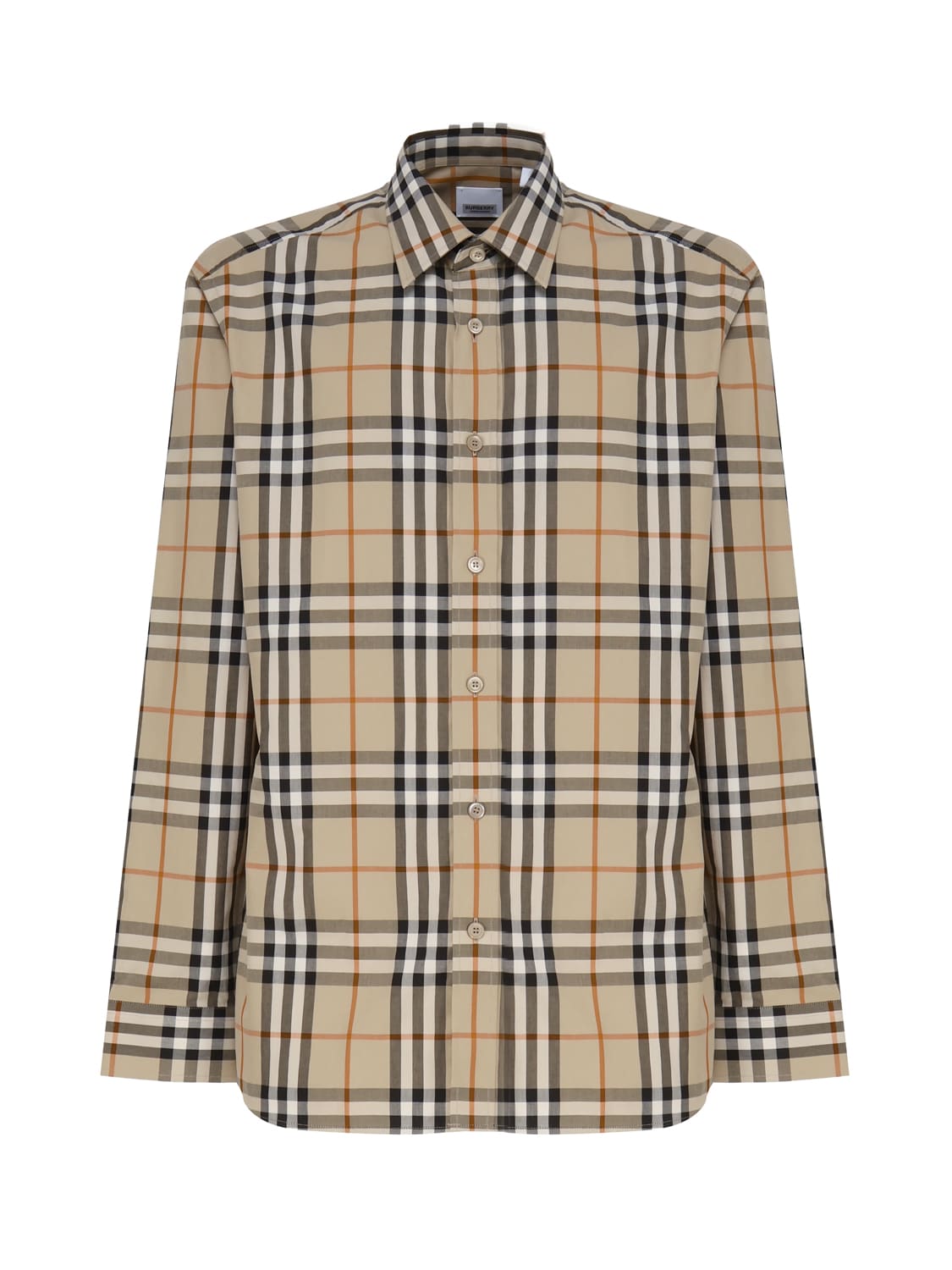 Shop Burberry Cotton Shirt With Vintage Check Pattern In Beige