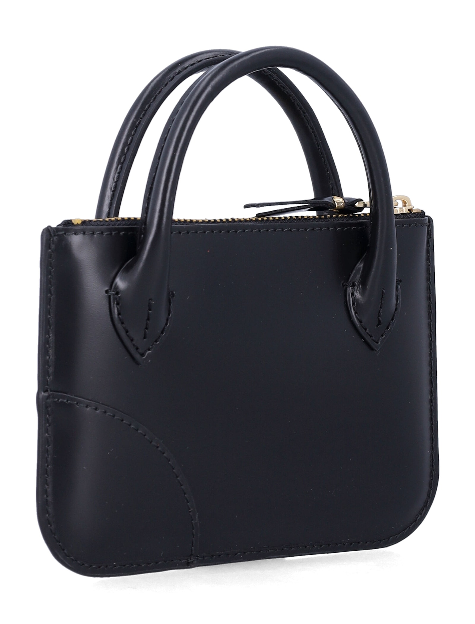 Comme Des Garçons Leather Mini Wallet Bag With Handles In Black