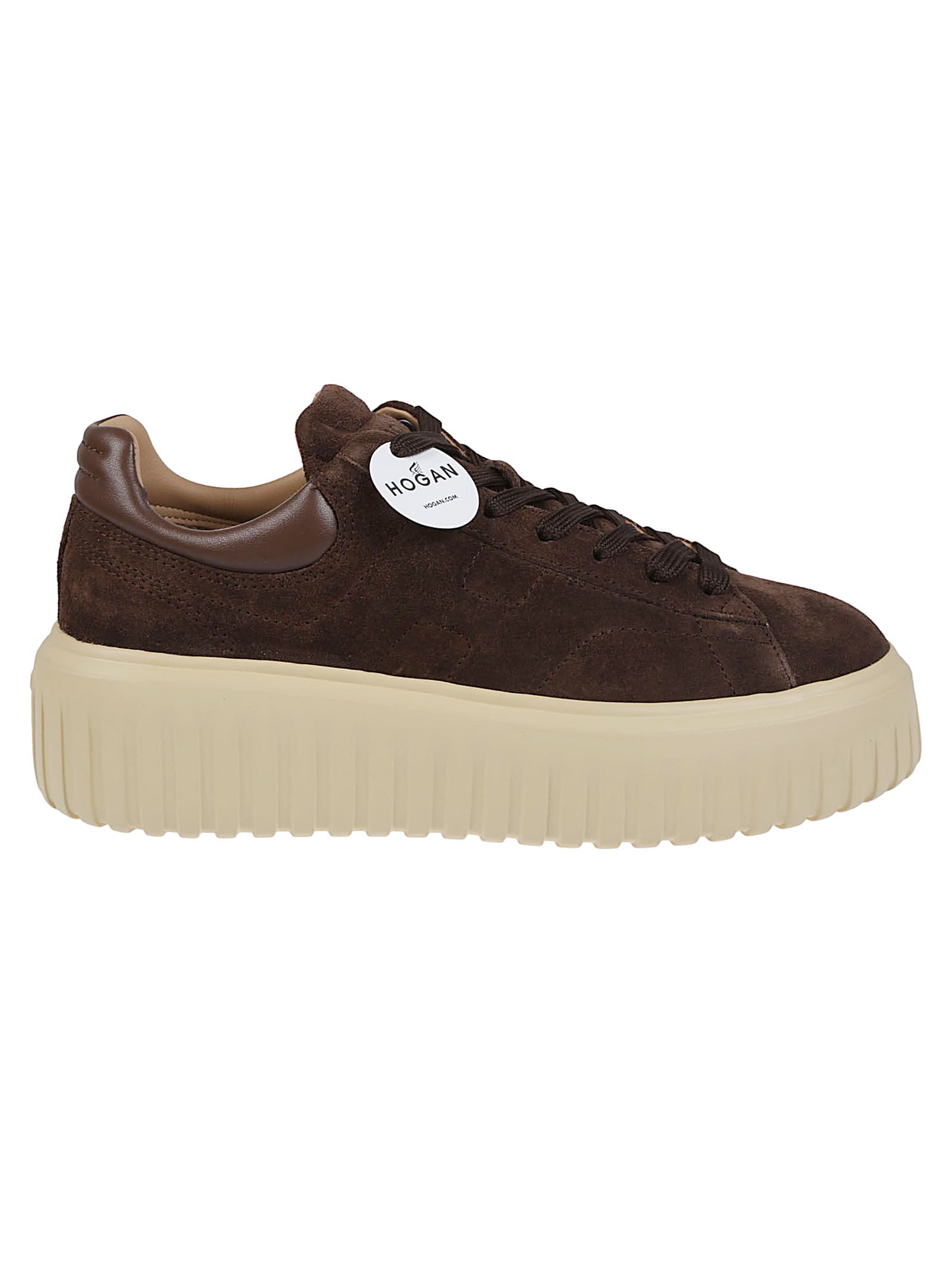 Hogan Leather Lace-up Sneakers Platform Sole In Brown