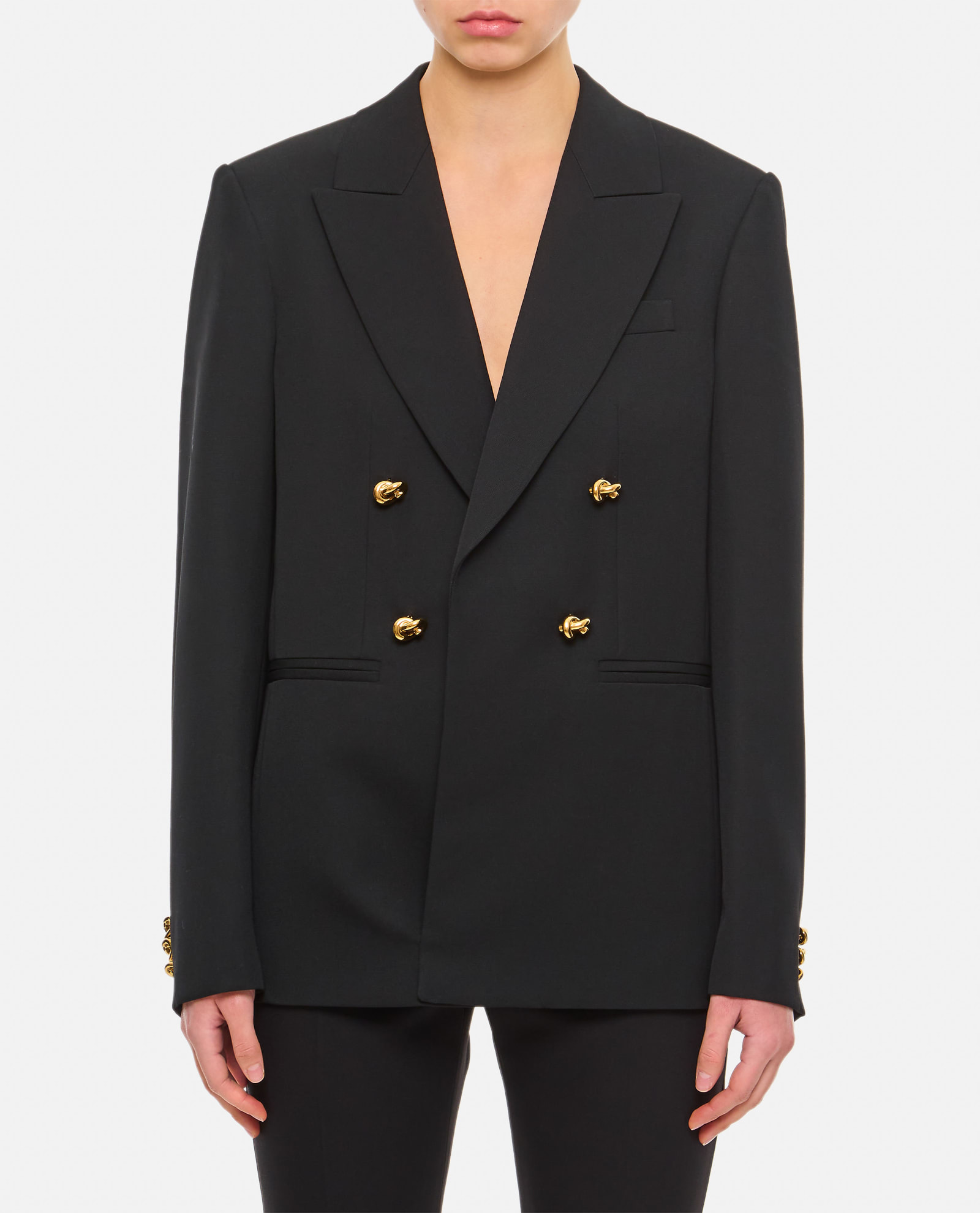 Bottega Veneta Double-breasted Twill Jacket In Black