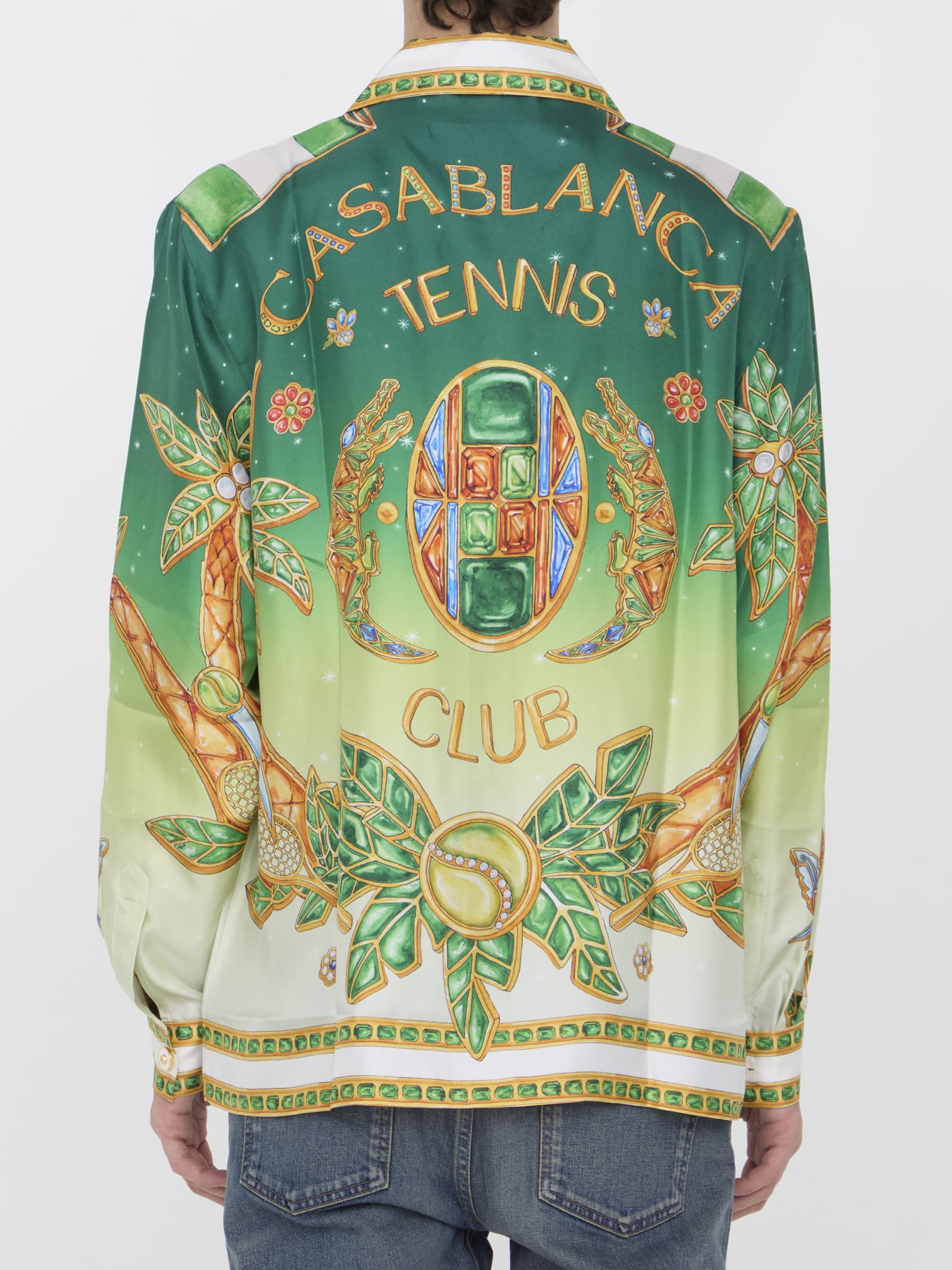 Shop Casablanca Tennis Club Long-sleeved Shirt In Silk Twill