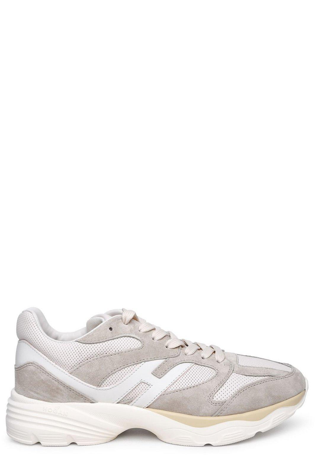Shop Hogan H Logo Patch Panelled Sneakers In Beige E Bianco