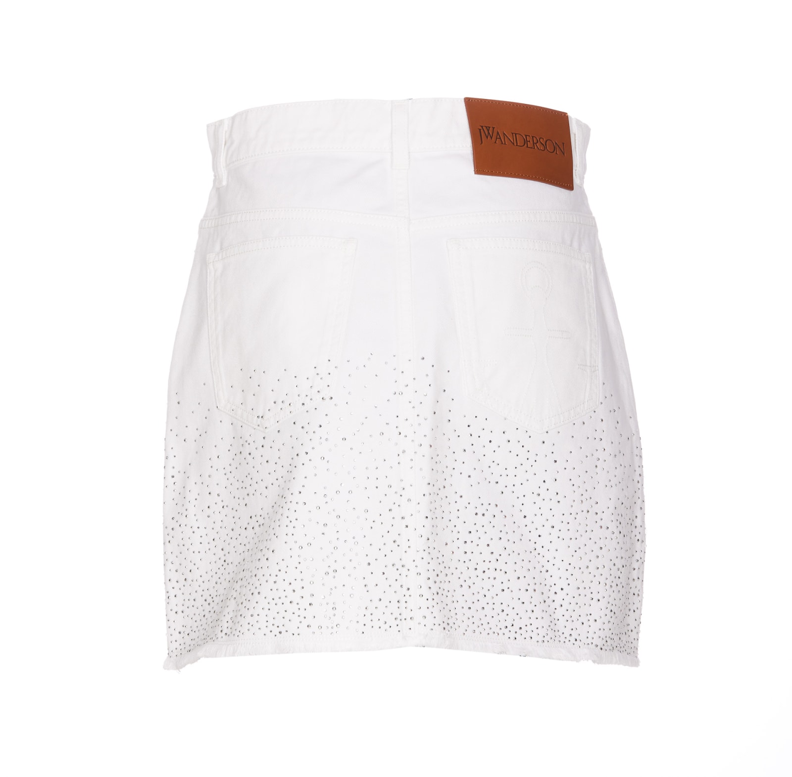 Shop Jw Anderson Crystal Denim Skirt In White