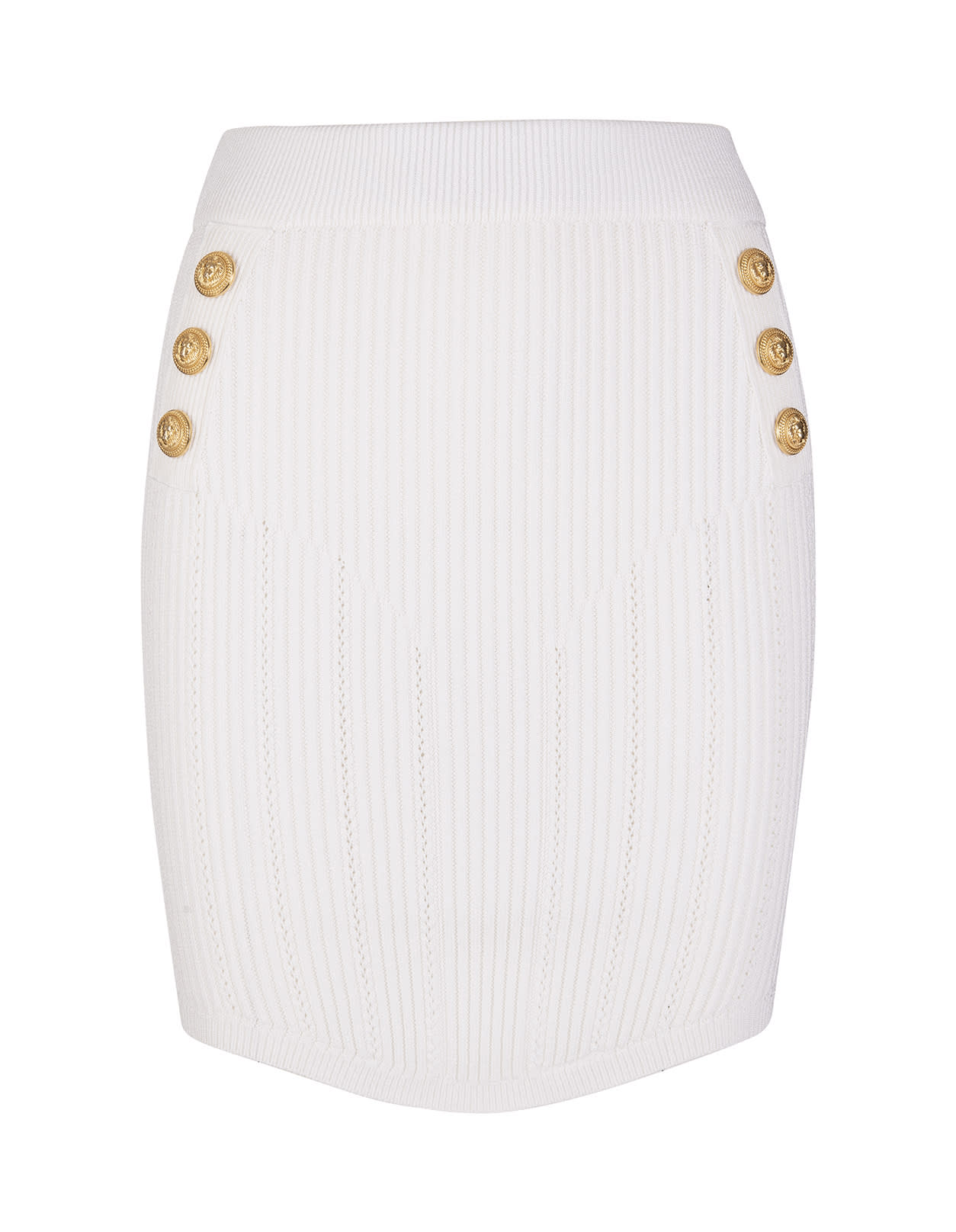 Balmain White Short Skirt In Eco-design Knit With Double Buttoning
